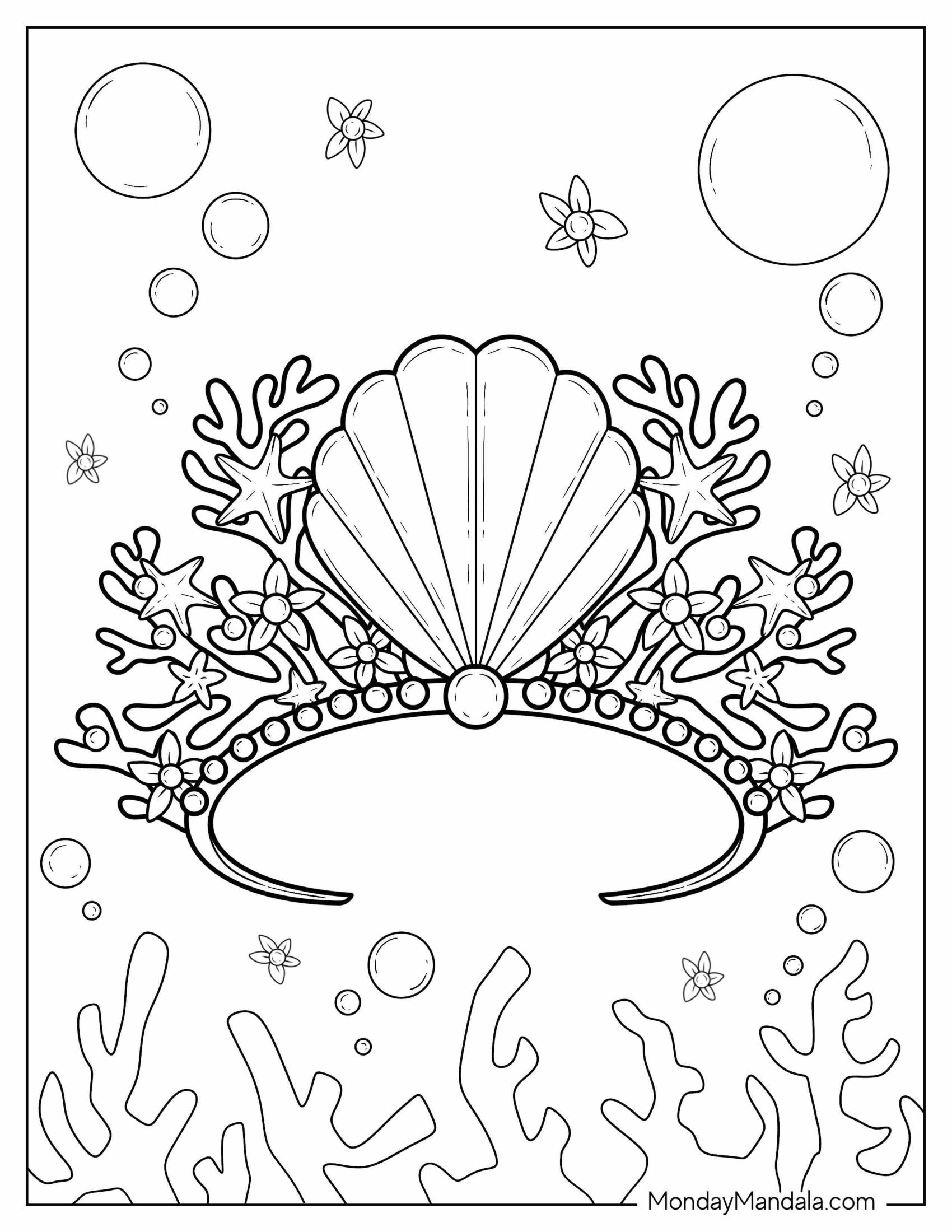 Coloring Sheet Of Coral And Shell Crown