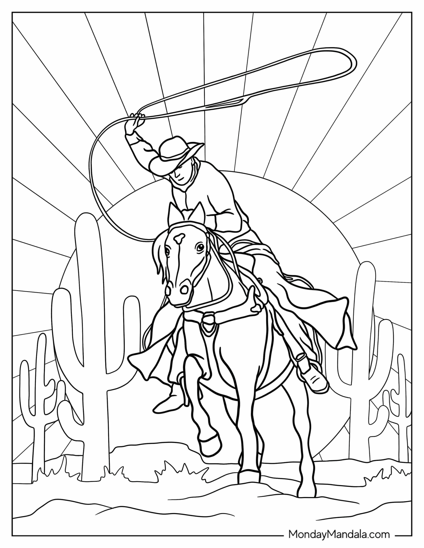 Coloring Sheet Of Cowboy With Lasso