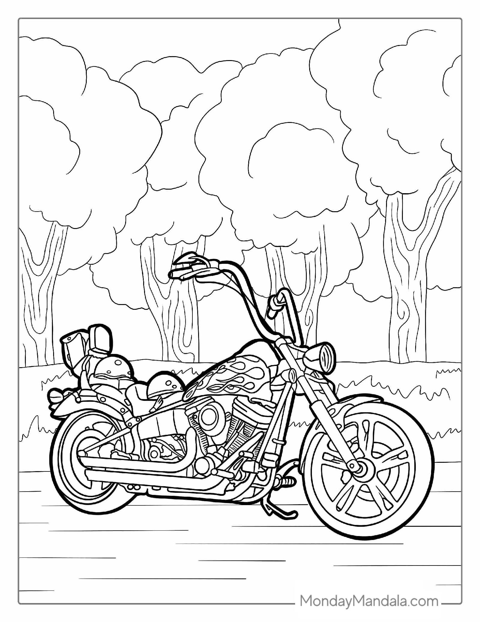 Coloring Sheet Of Harley Davidson Motorcycle With Flames