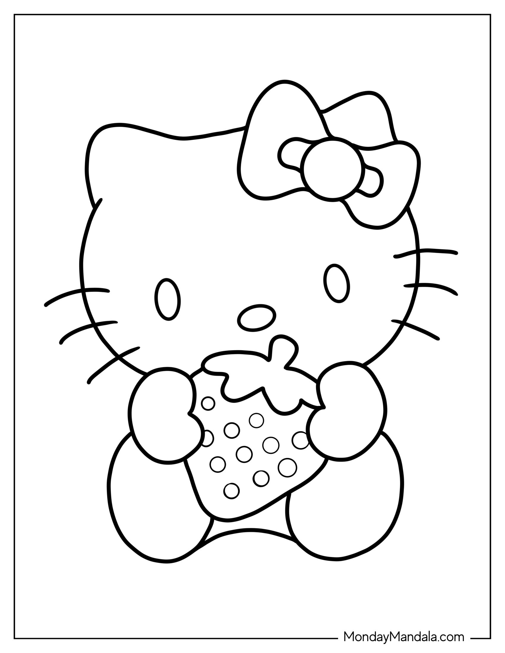 Coloring Sheet Of Hello Kitty Holding Strawberry