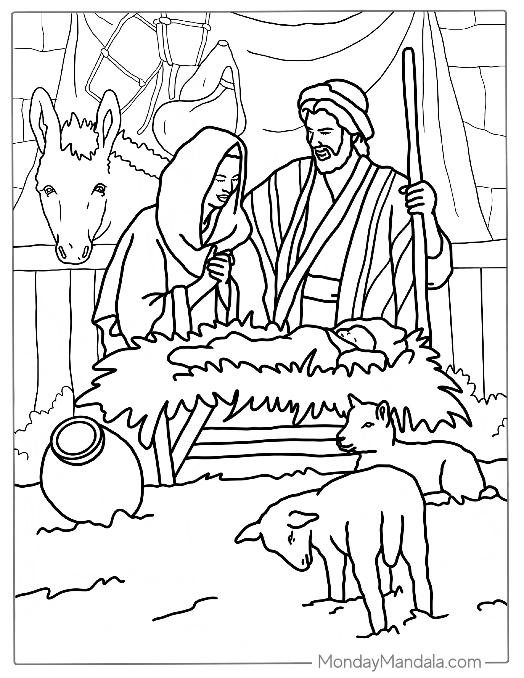 Coloring Sheet Of Nativity In Stable