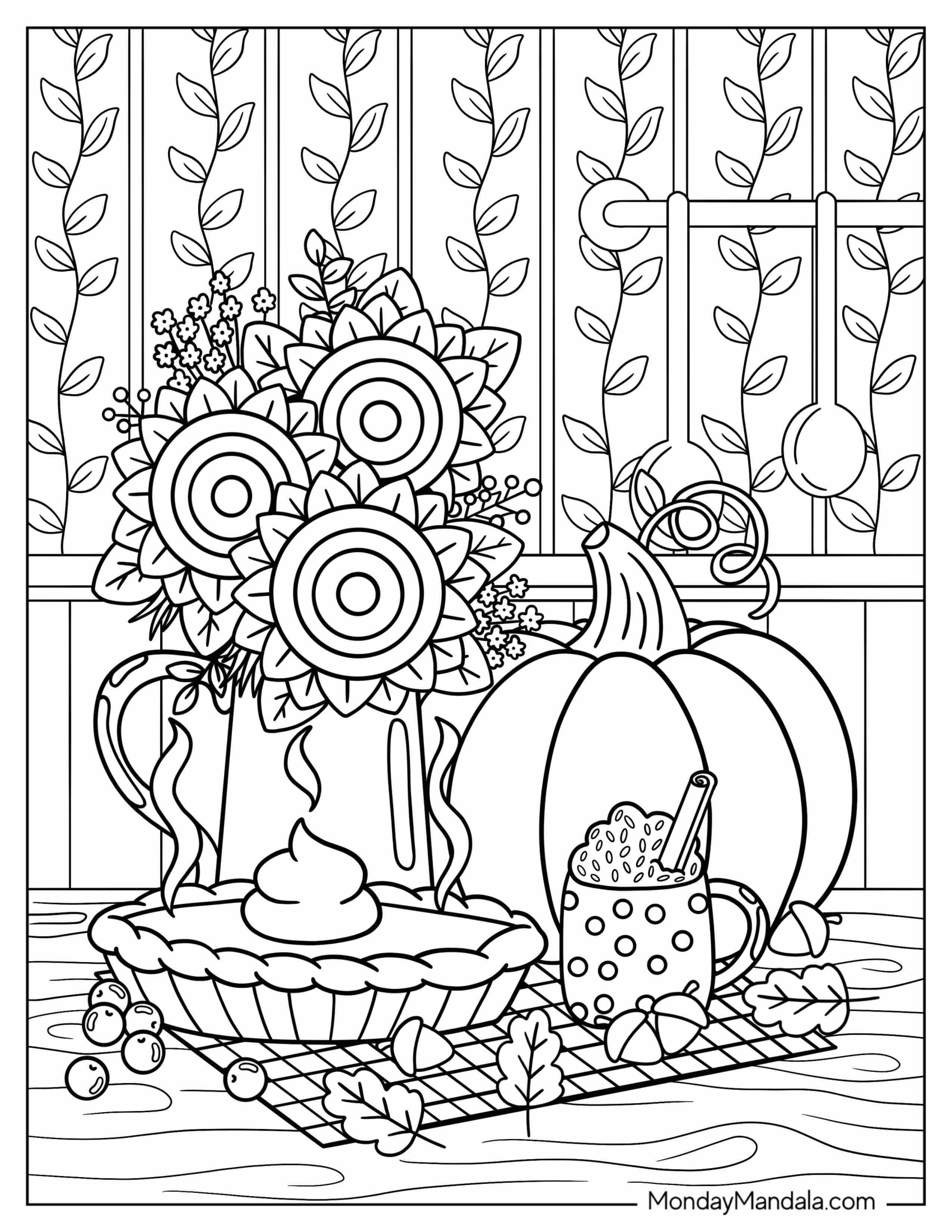 Coloring Sheet Of Thanksgiving Meal On Table