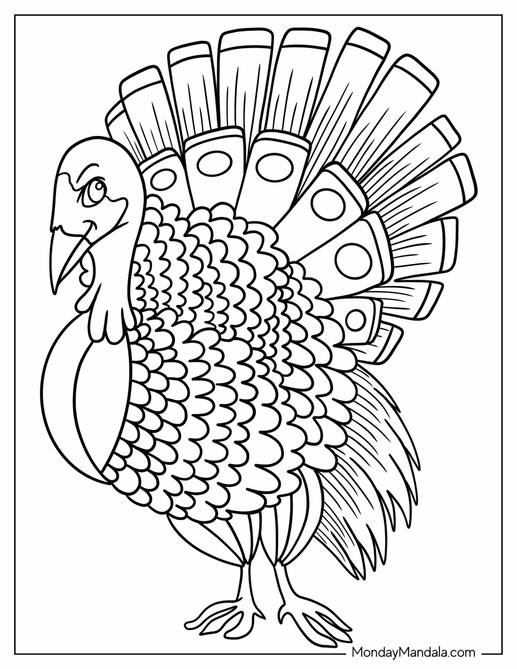 Coloring Sheet Of Turkey With Elaborate Feathers