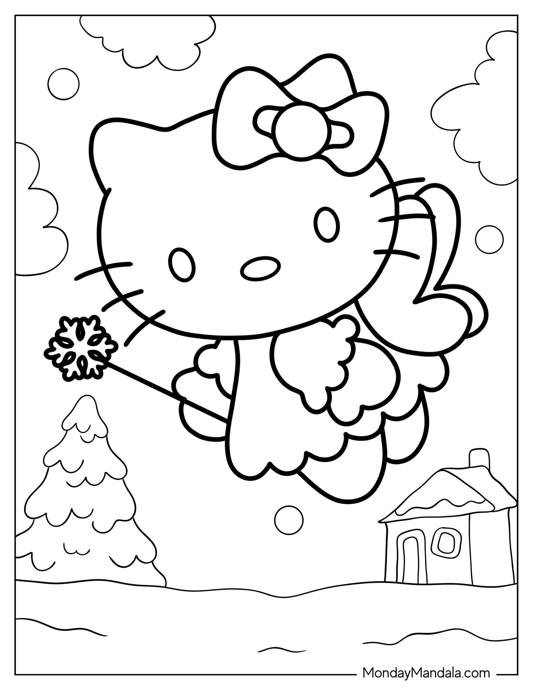 Coloring Sheet Of Winter Hello Kitty Fairy