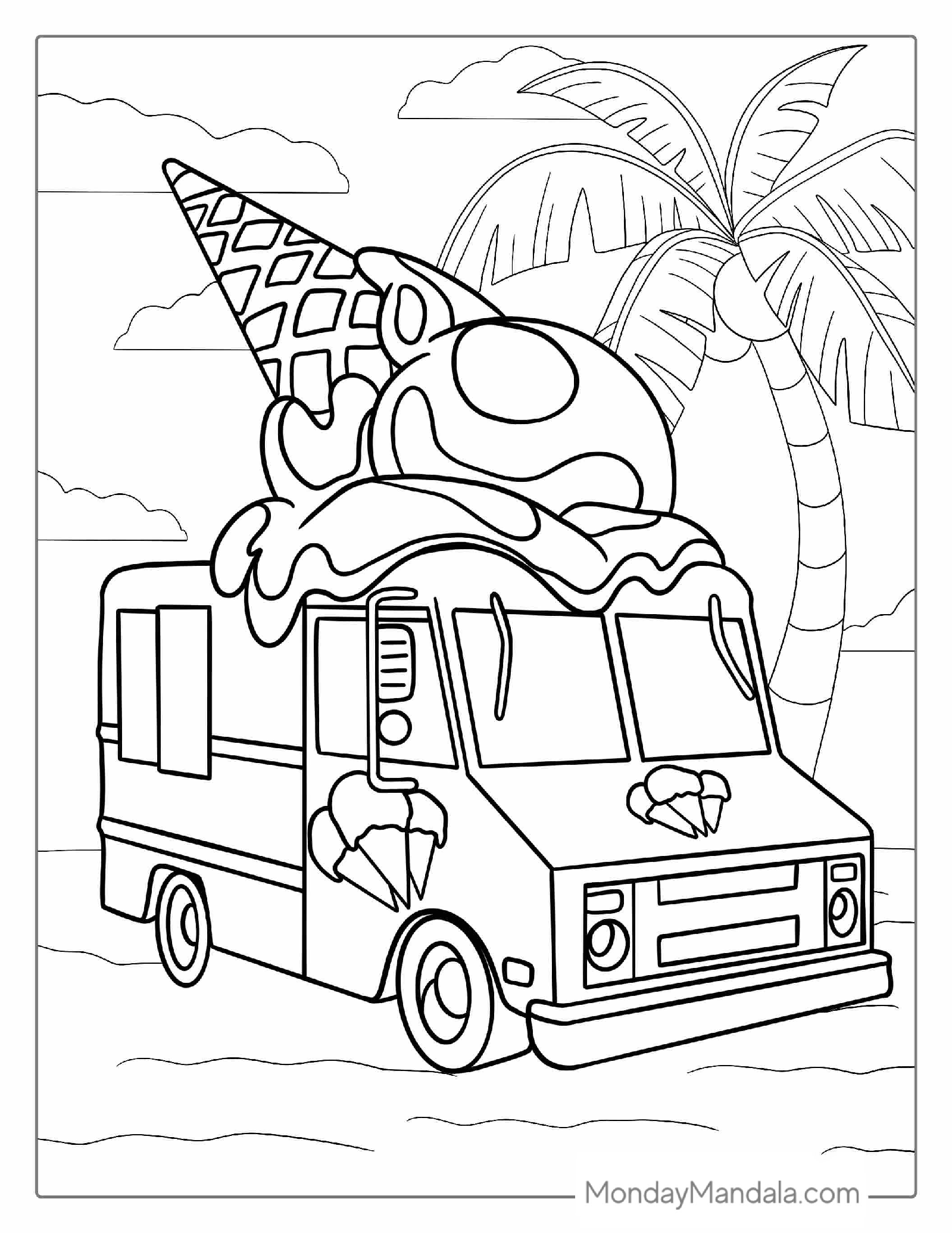 Coloring Sheet Of a Ice Cream Van