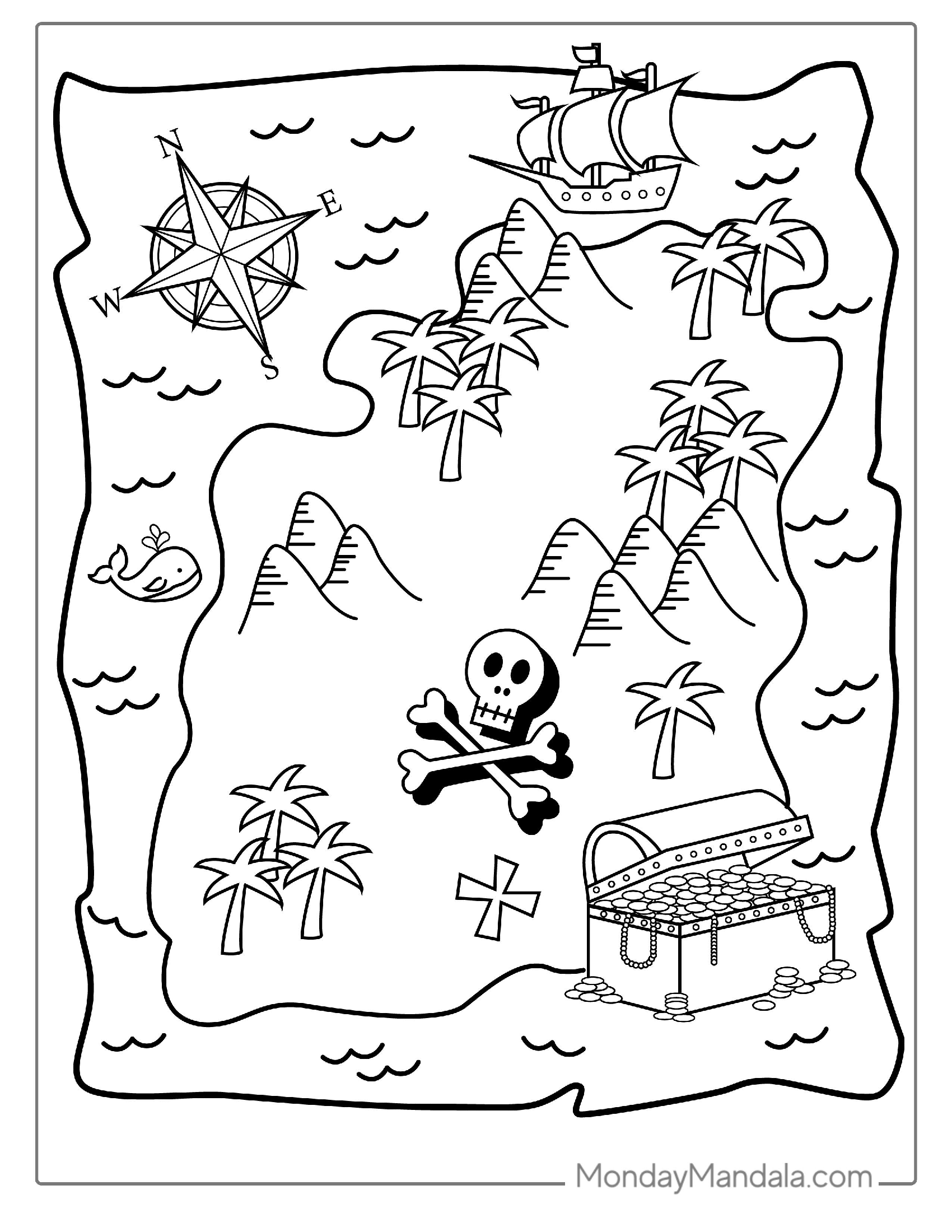 Coloring Sheet Of a Pirates Map