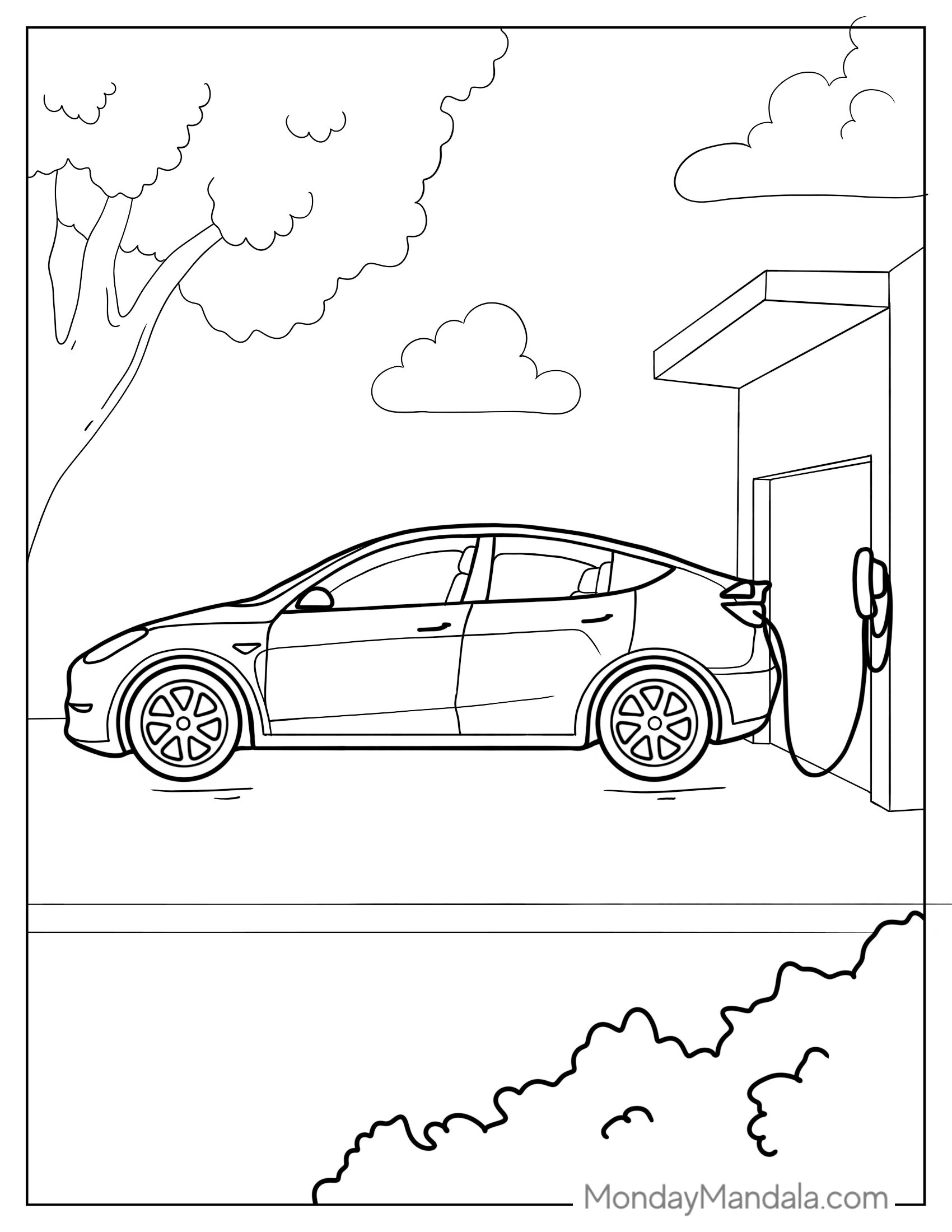 Coloring Sheet Of a Tesla Being Charged