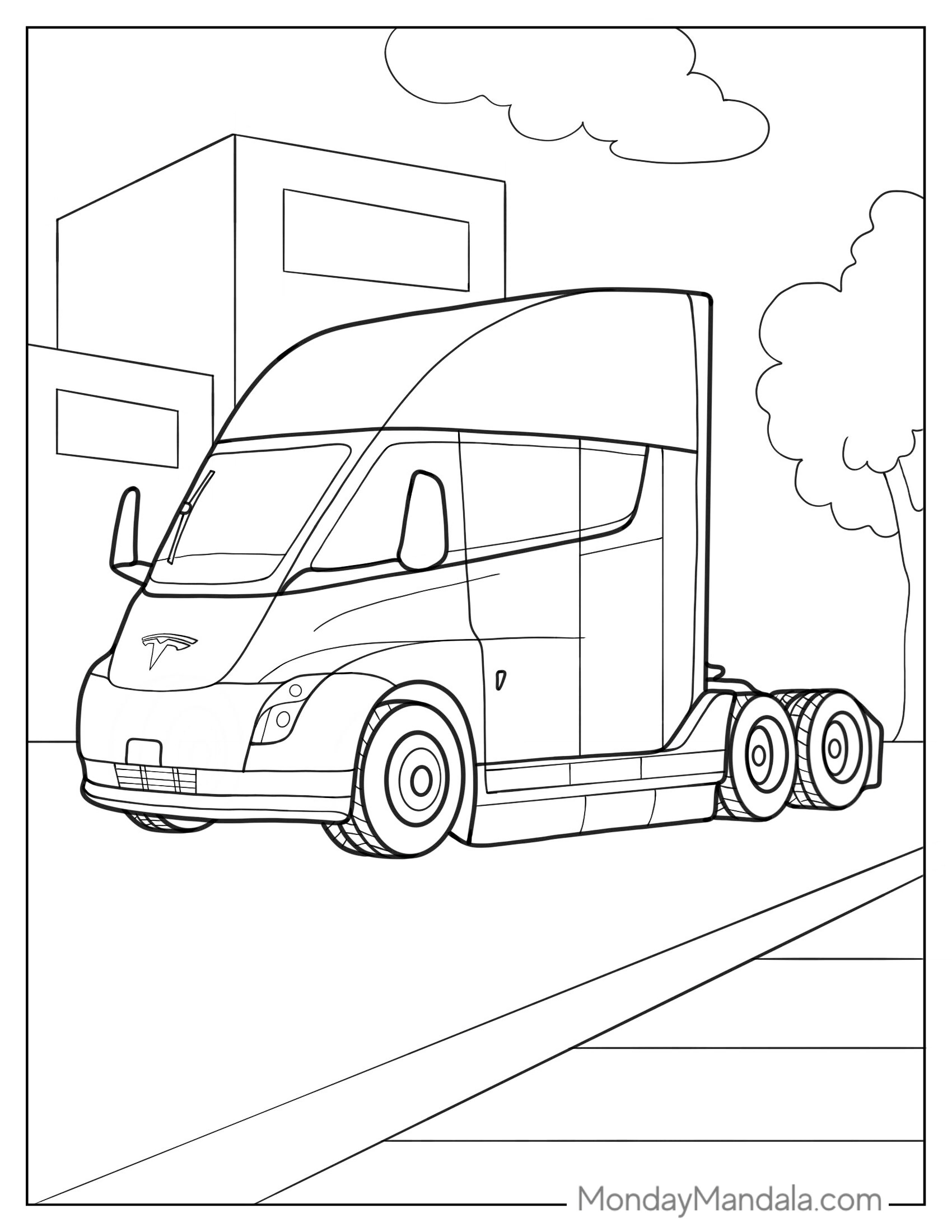 Coloring Sheet Of a Tesla Semi