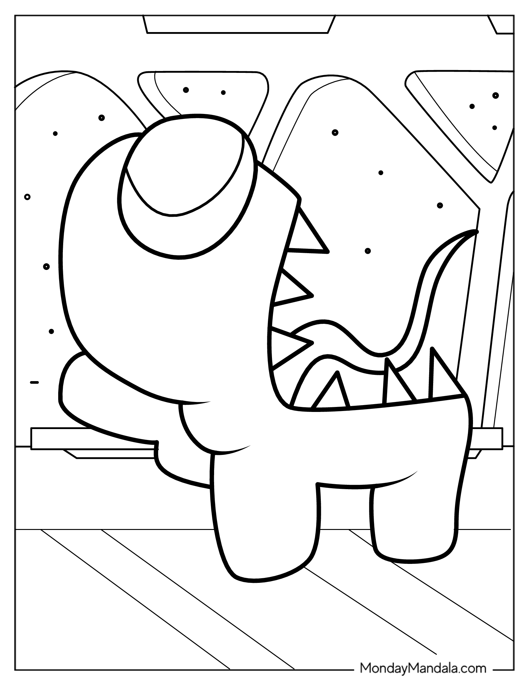 Coloring Sheet of Among Us Imposter in Spaceship