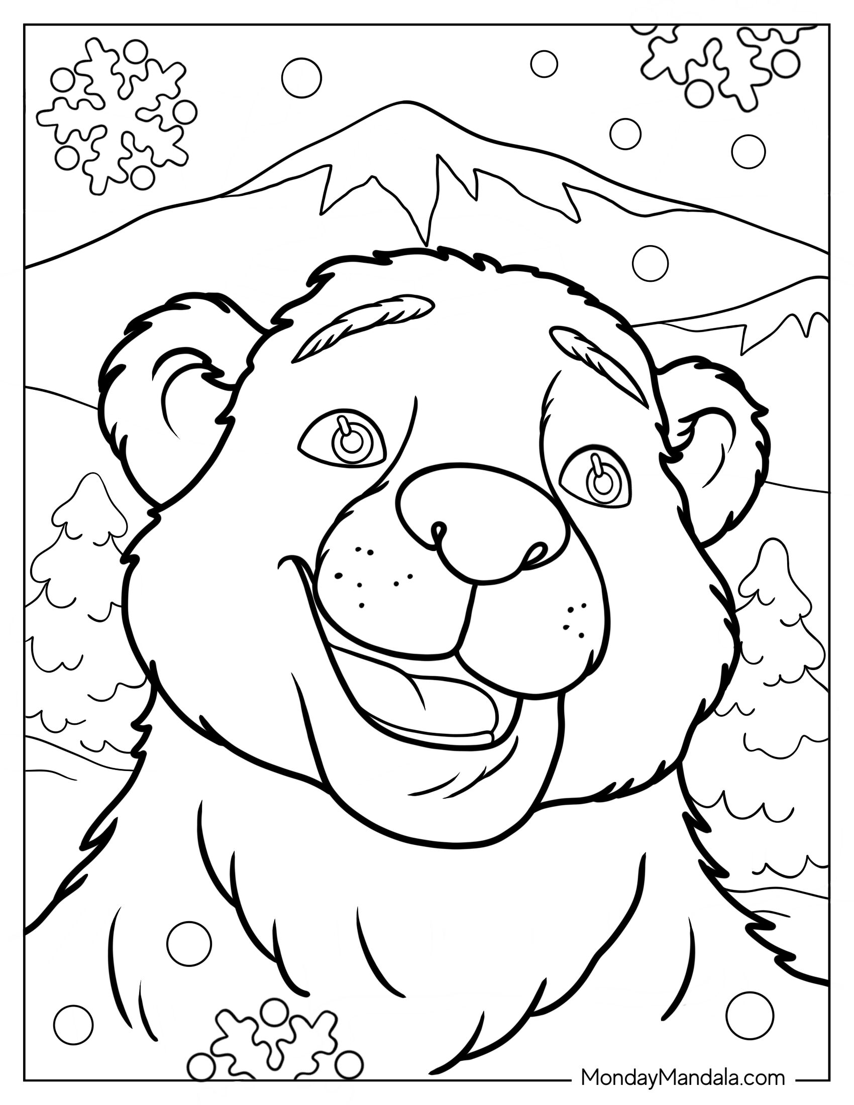 Coloring Sheet of Cartoon Polar Bear_s Face