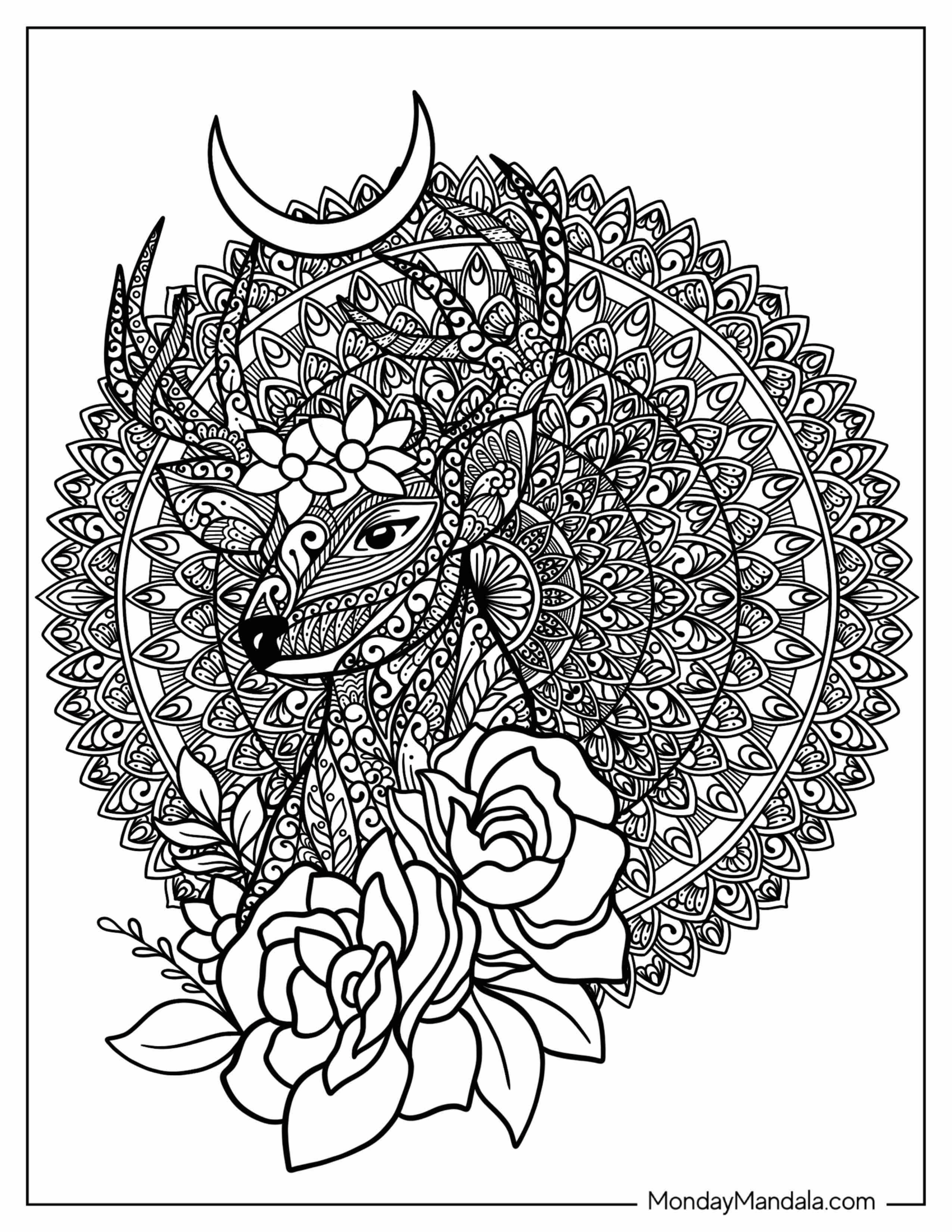 Complex Deer Mandala Coloring Page For Adults