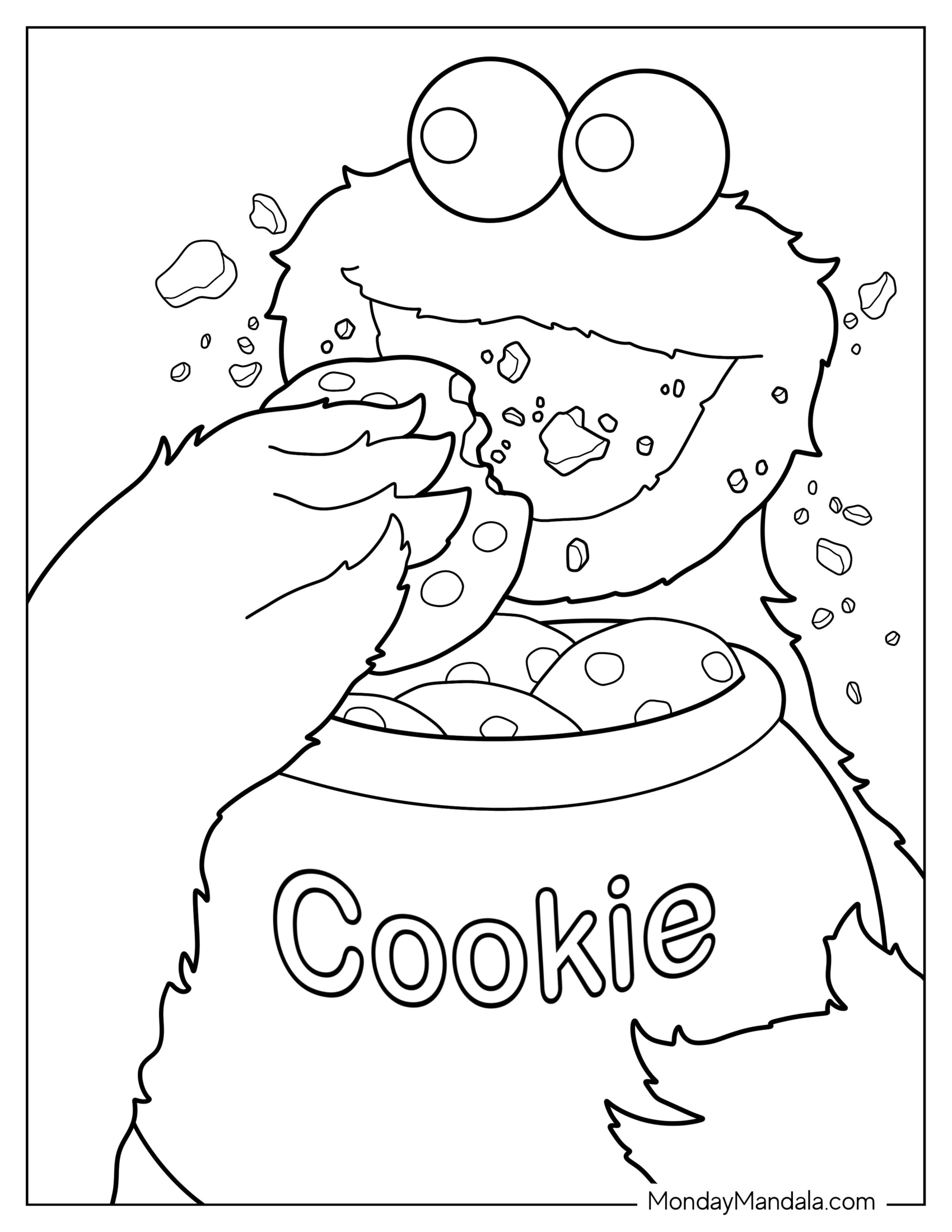 Cookie Monster Coloring Page Eating Cookie From Jar