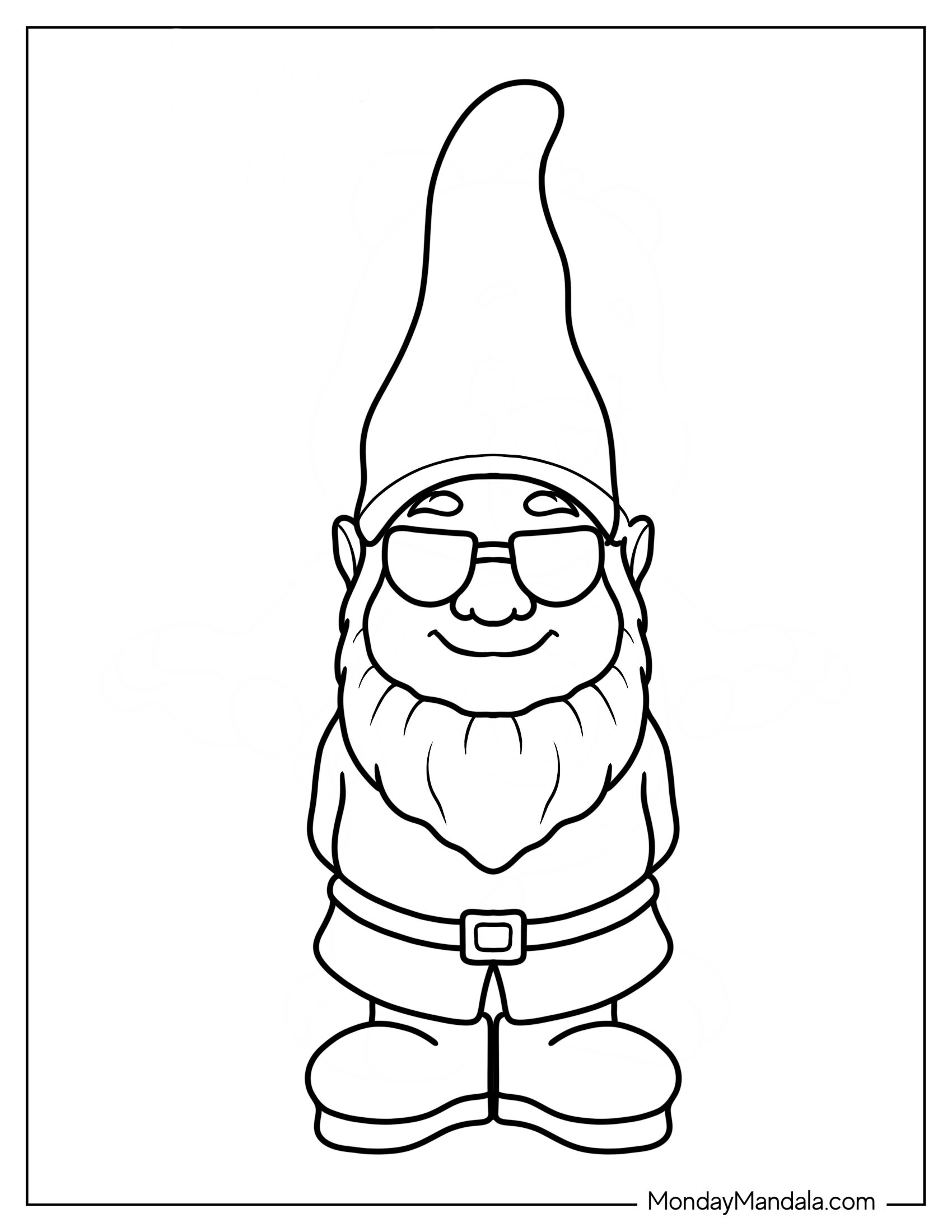 Cool Gnome Coloring Page Wearing Sunglasses