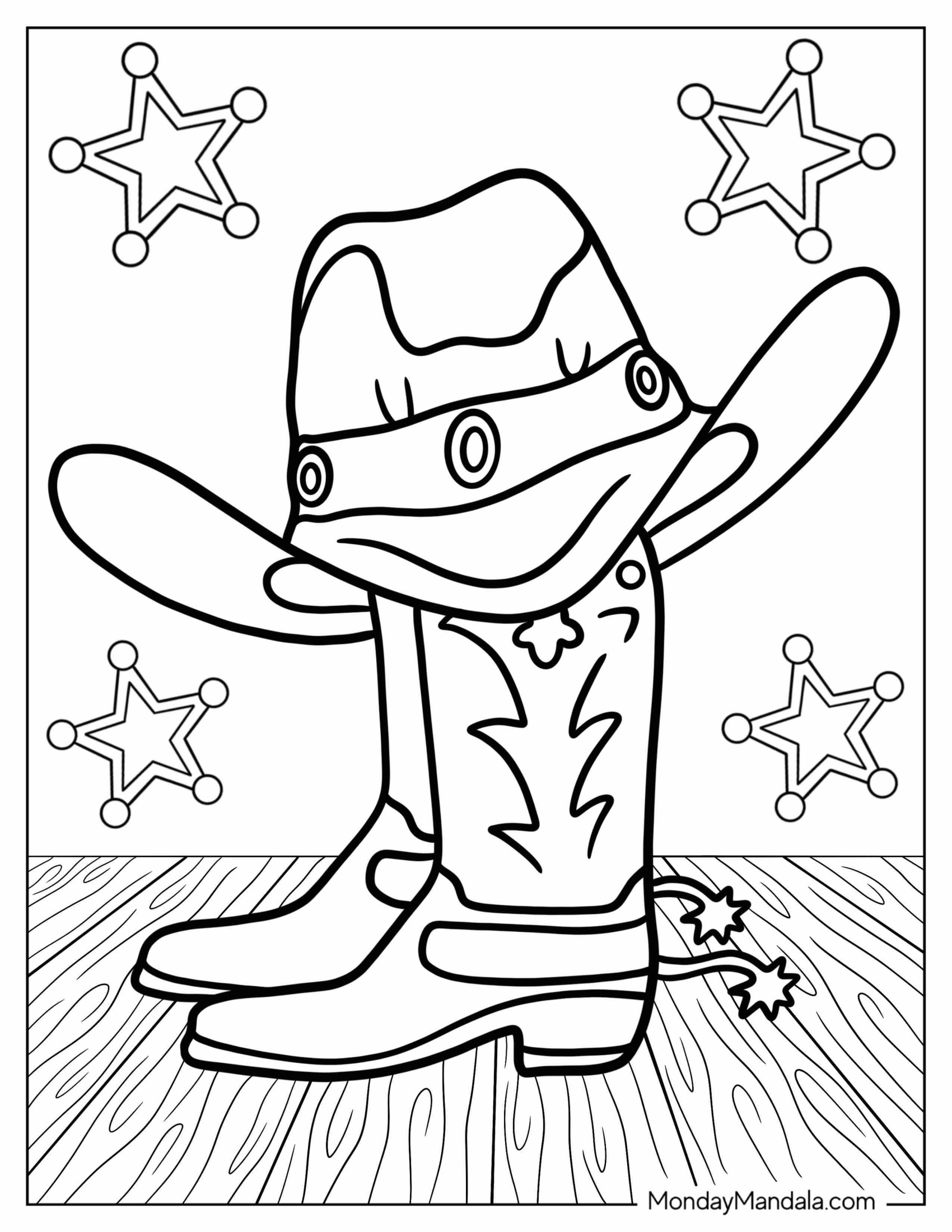 Cowboy Hat And Boots Coloring Sheet For Kids