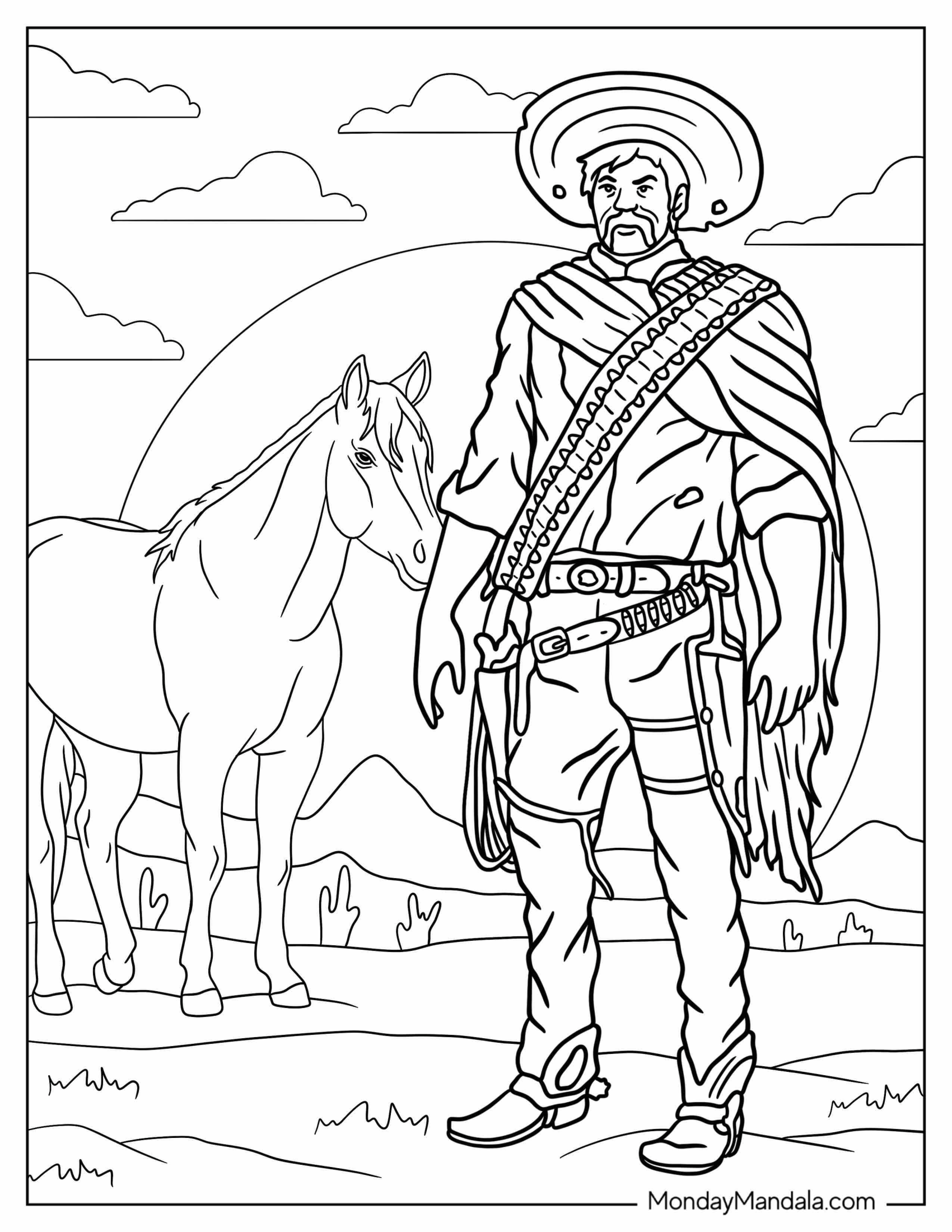 Cowboy With Guns Standing In Front Of Horse