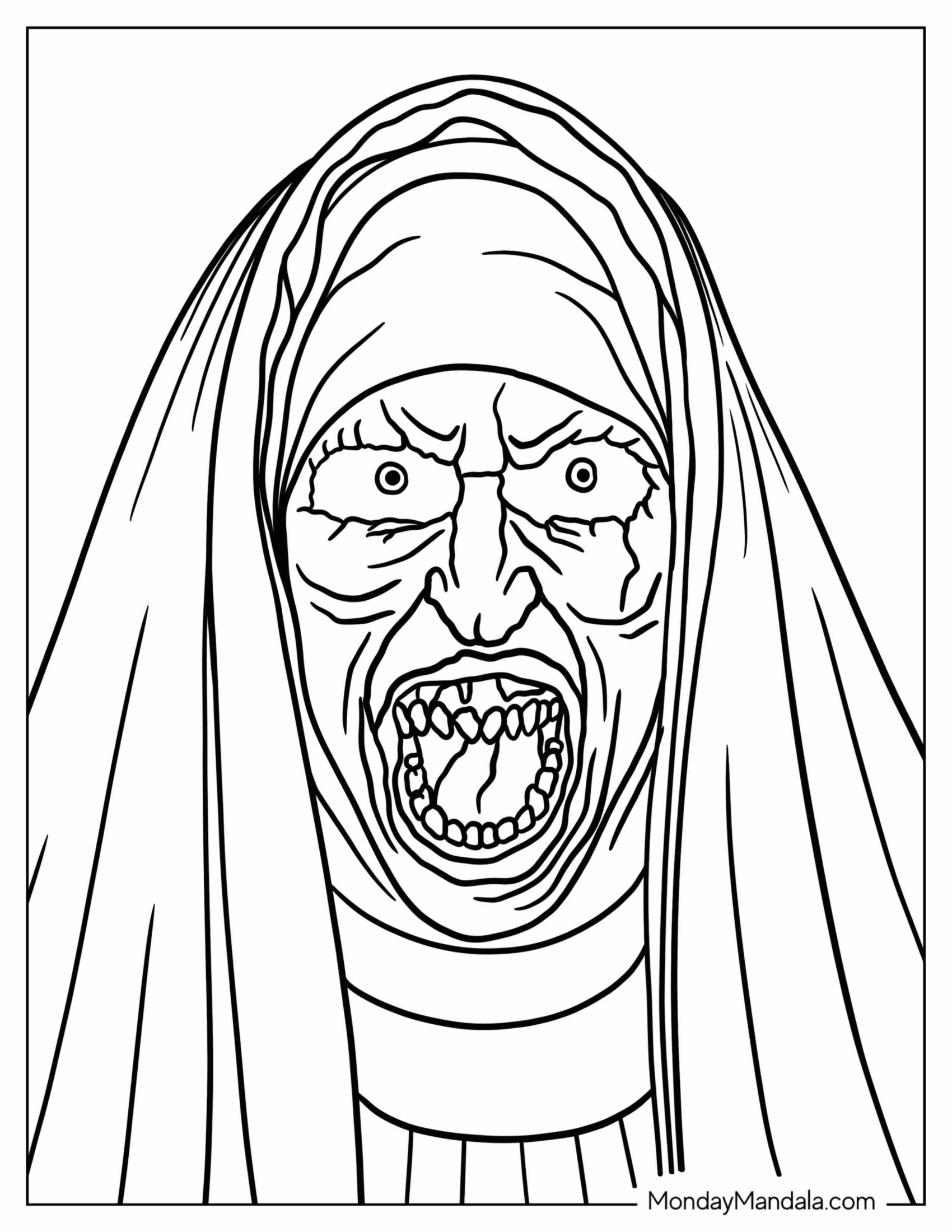 Creepy Nun Coloring Sheet