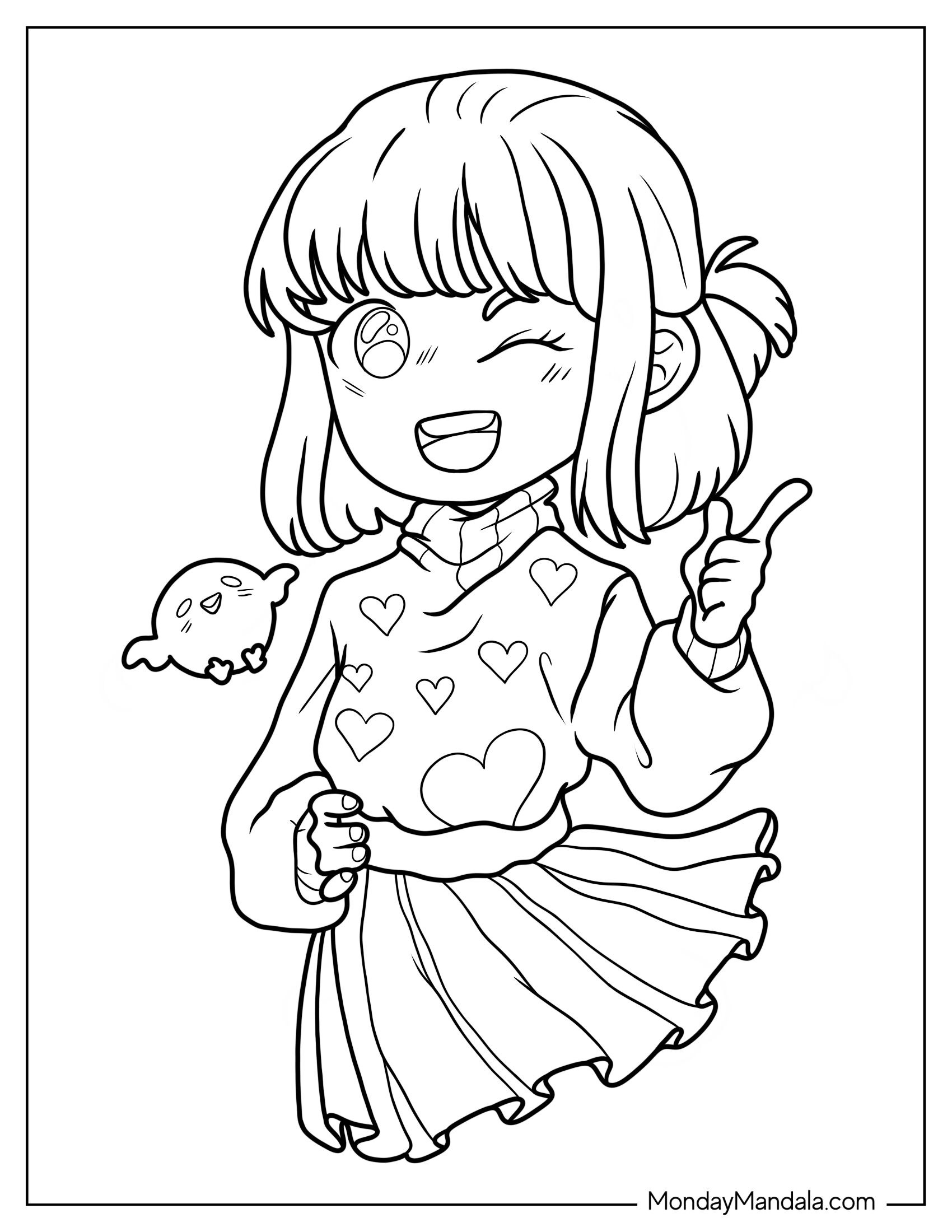 Cute Anime Girl Winking Coloring Sheet