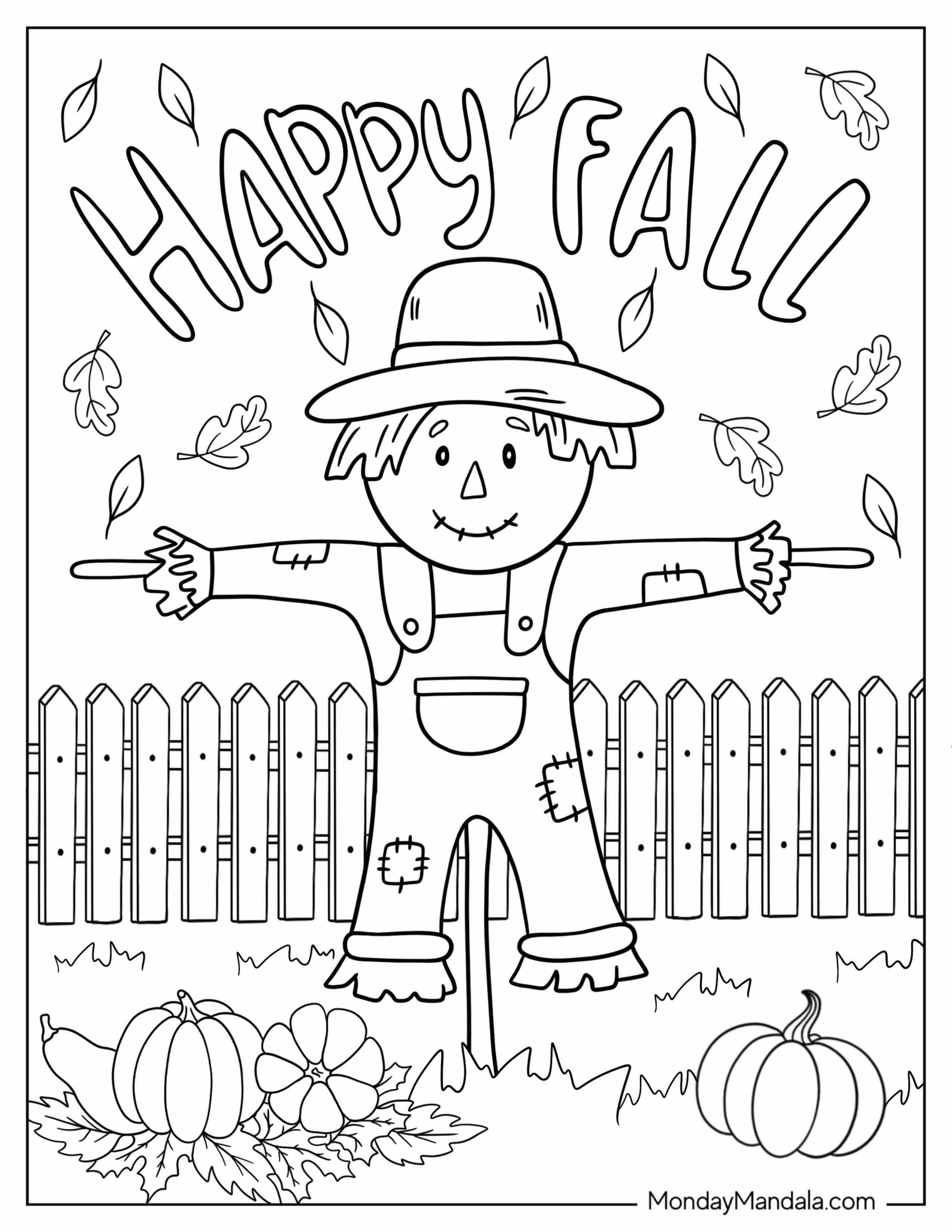 Cute Autumn Scarecrow Coloring Page