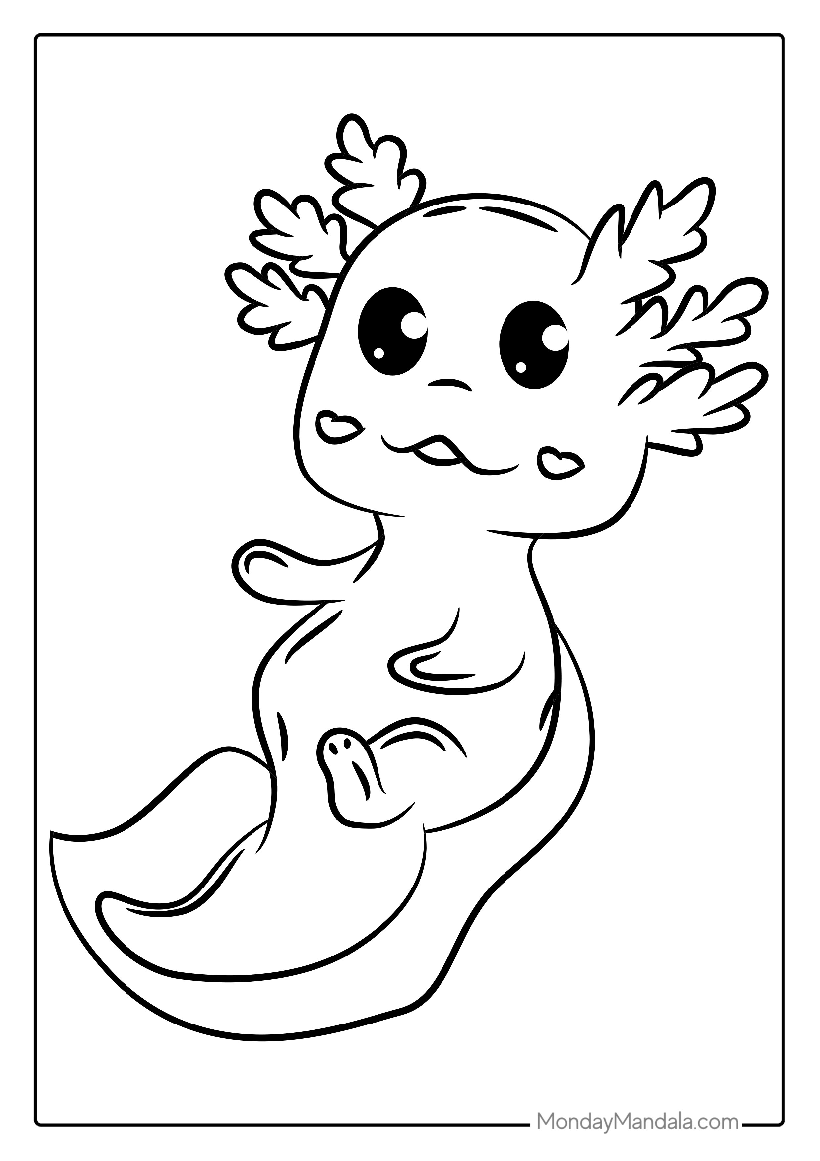 Cute Axolotl Cartoon Coloring Page