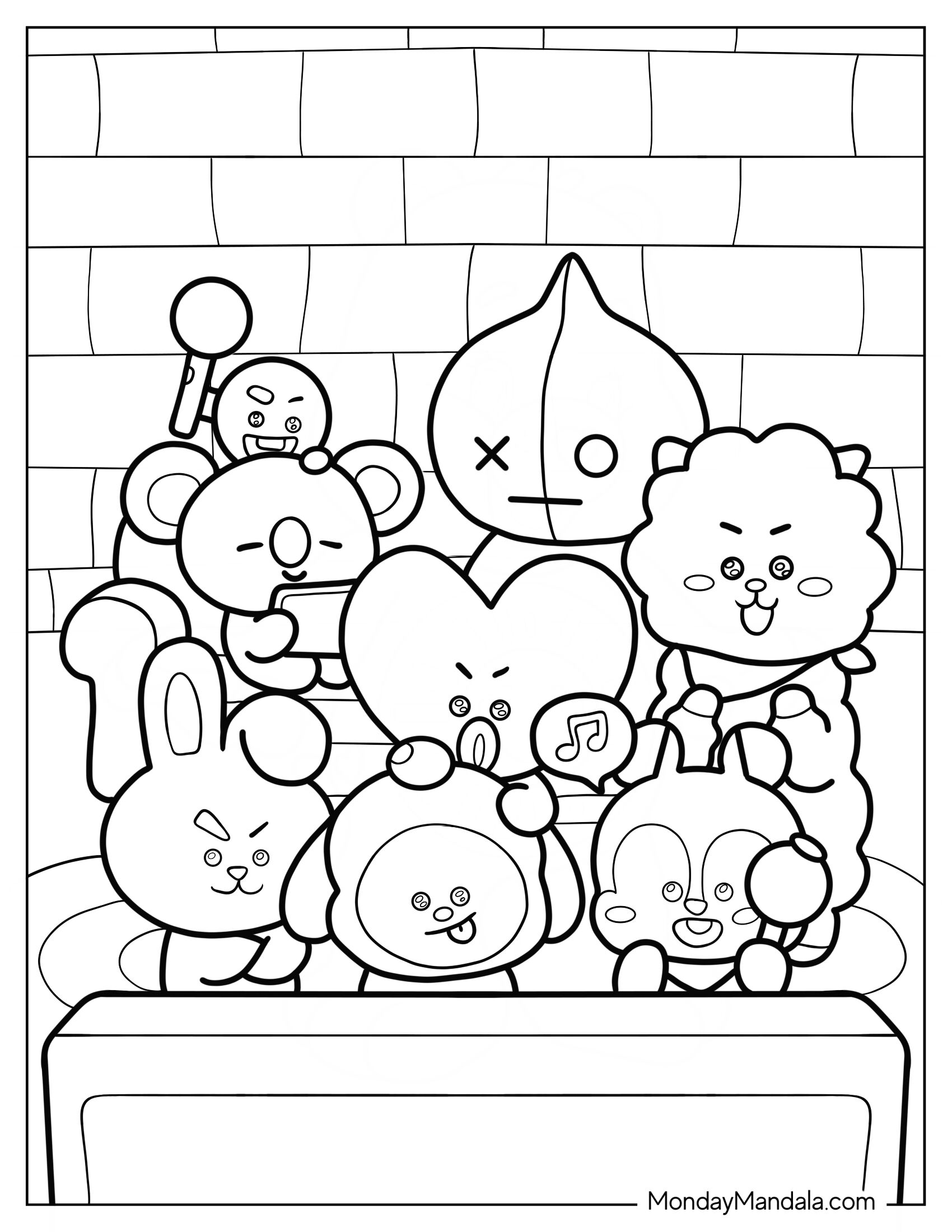 Cute BT21 Coloring Page Watching Television