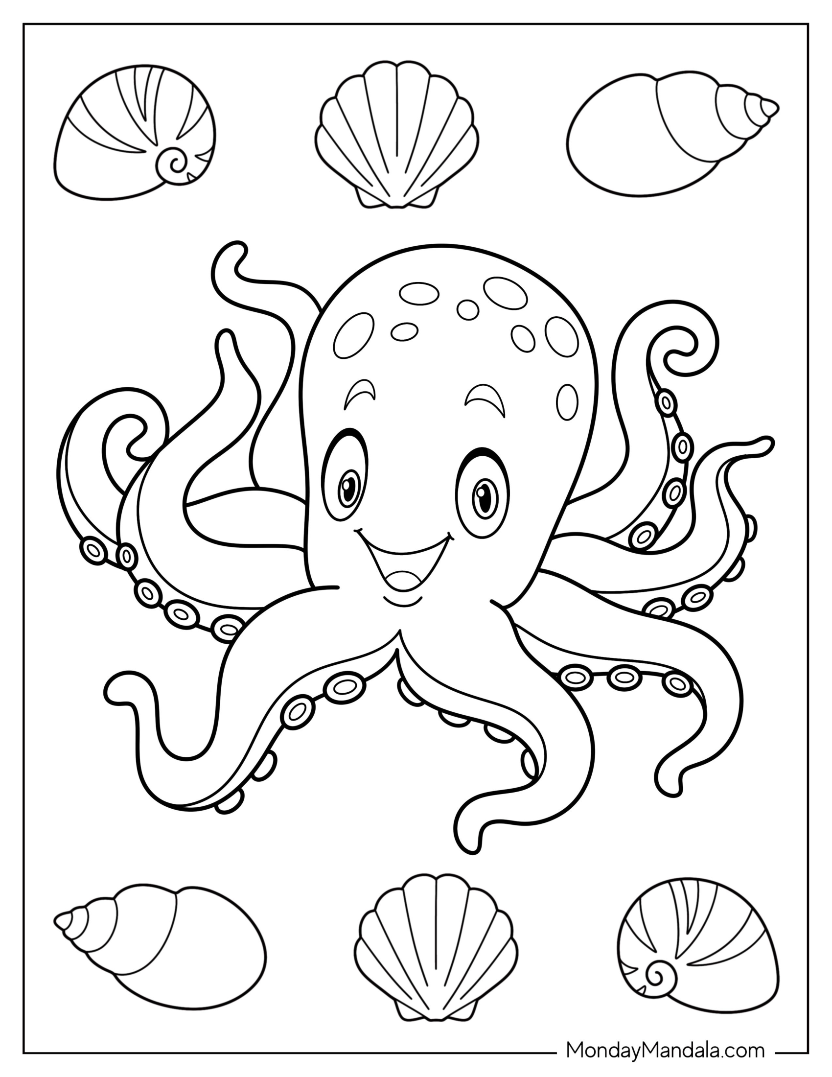 Cute Baby Octopus Coloring Page For Preschoolers