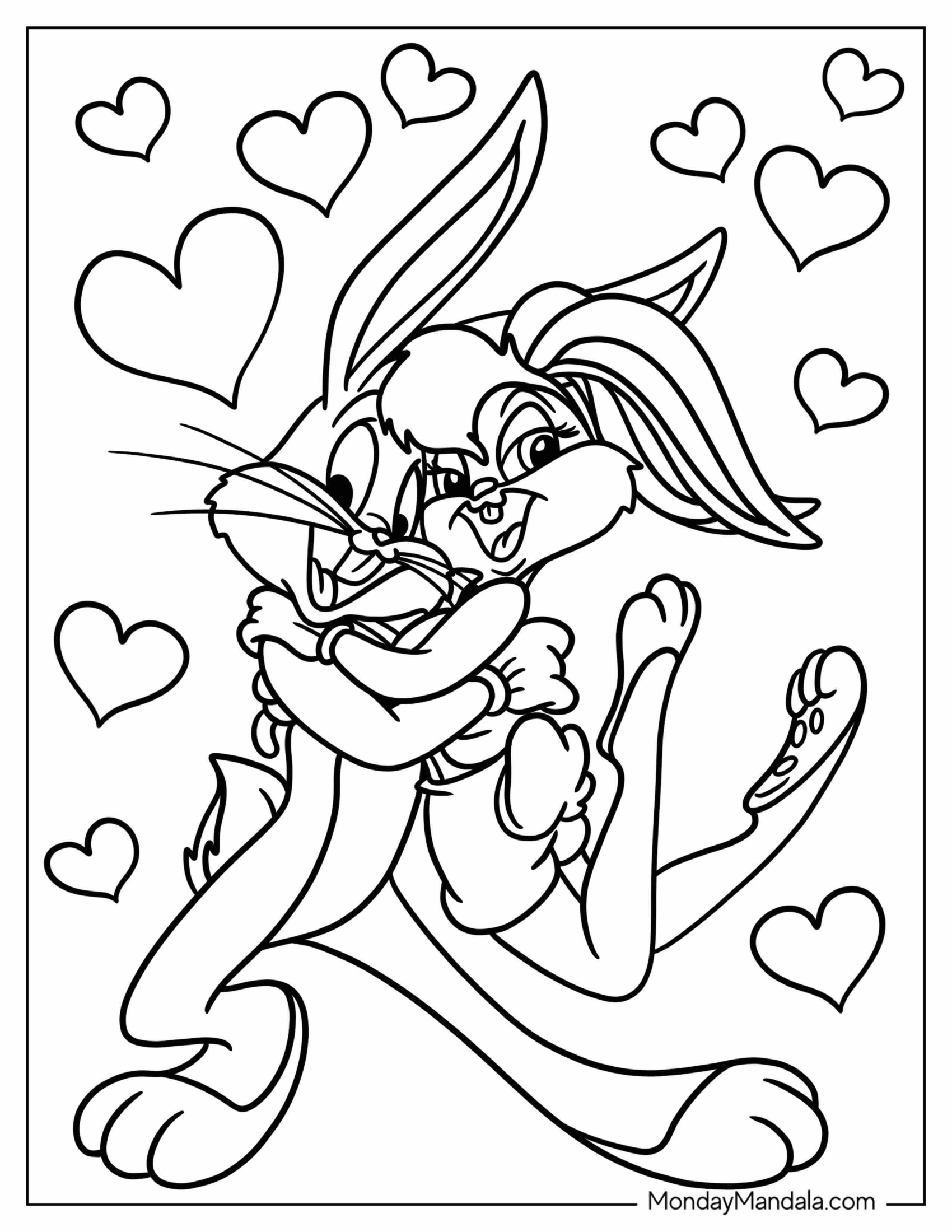 Cute Bugs Bunny Coloring Page Embracing Lola Bunny