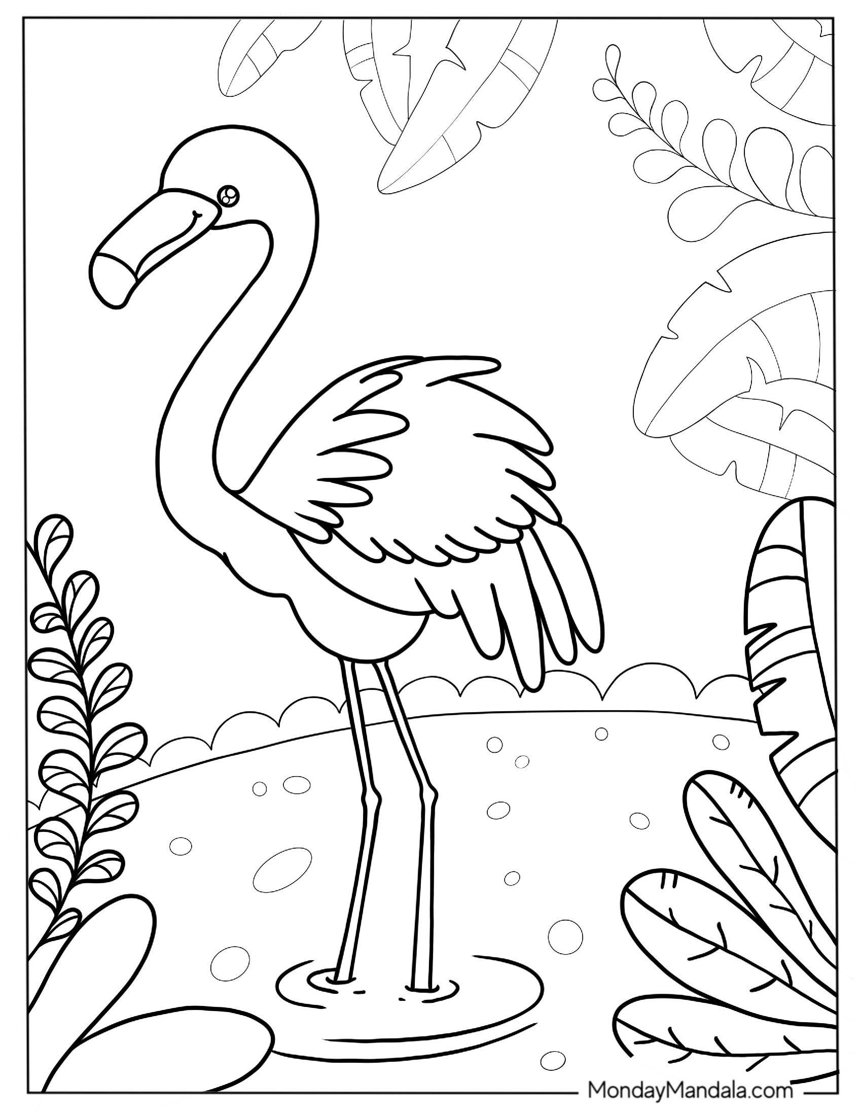 Cute Cartoon Flamingo To Color For Preschoolers