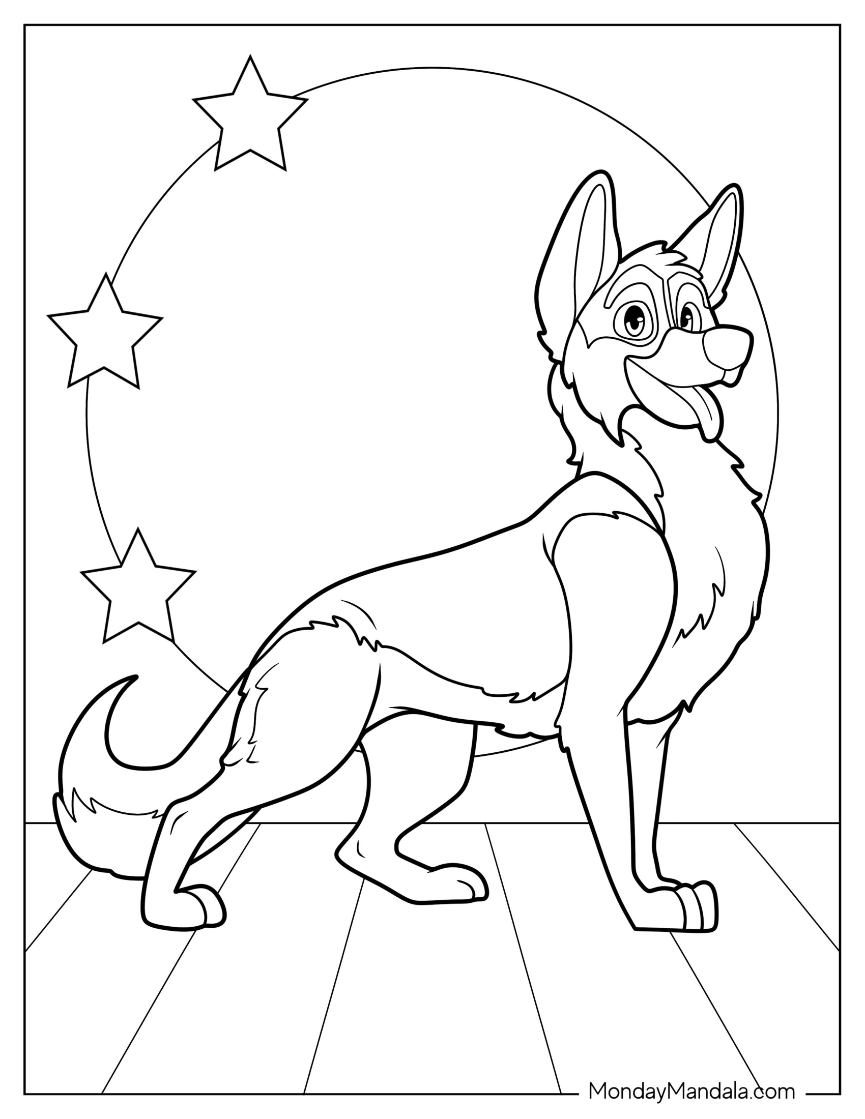 Cute Cartoon German Shepherd Coloring Page For Kids