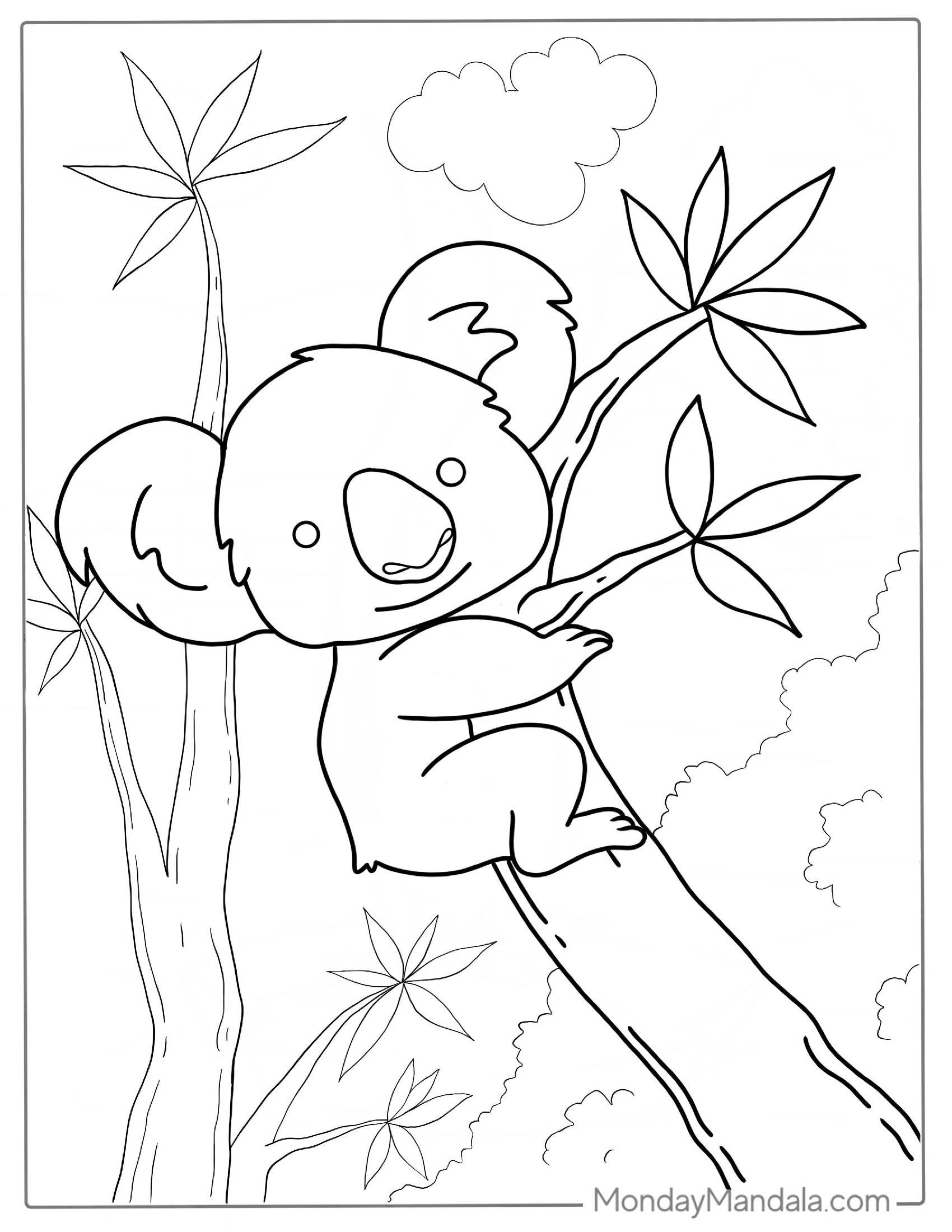 Cute Cartoon Koala Resting On Tree