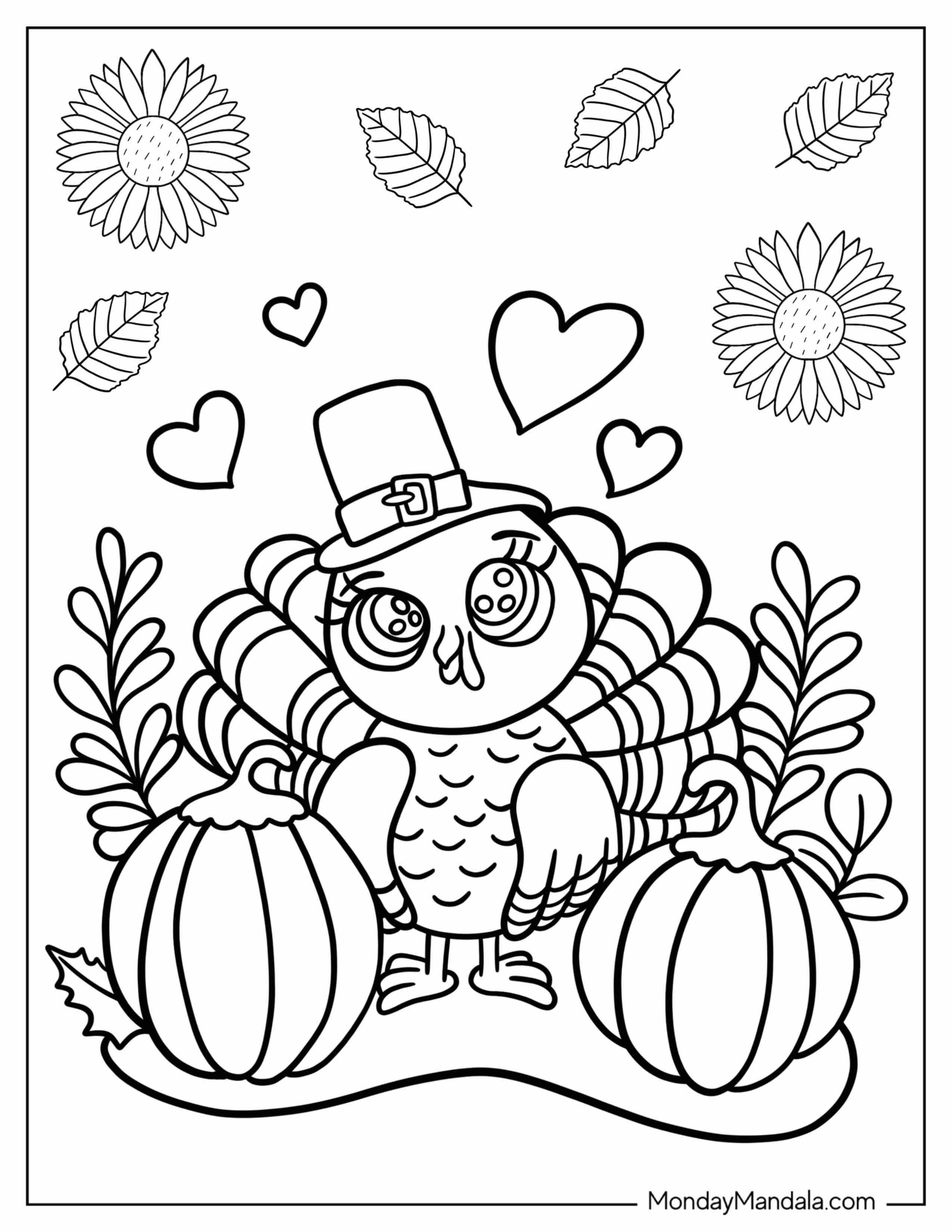 Cute Cartoon Thanksgiving Turkey With Pumpkins