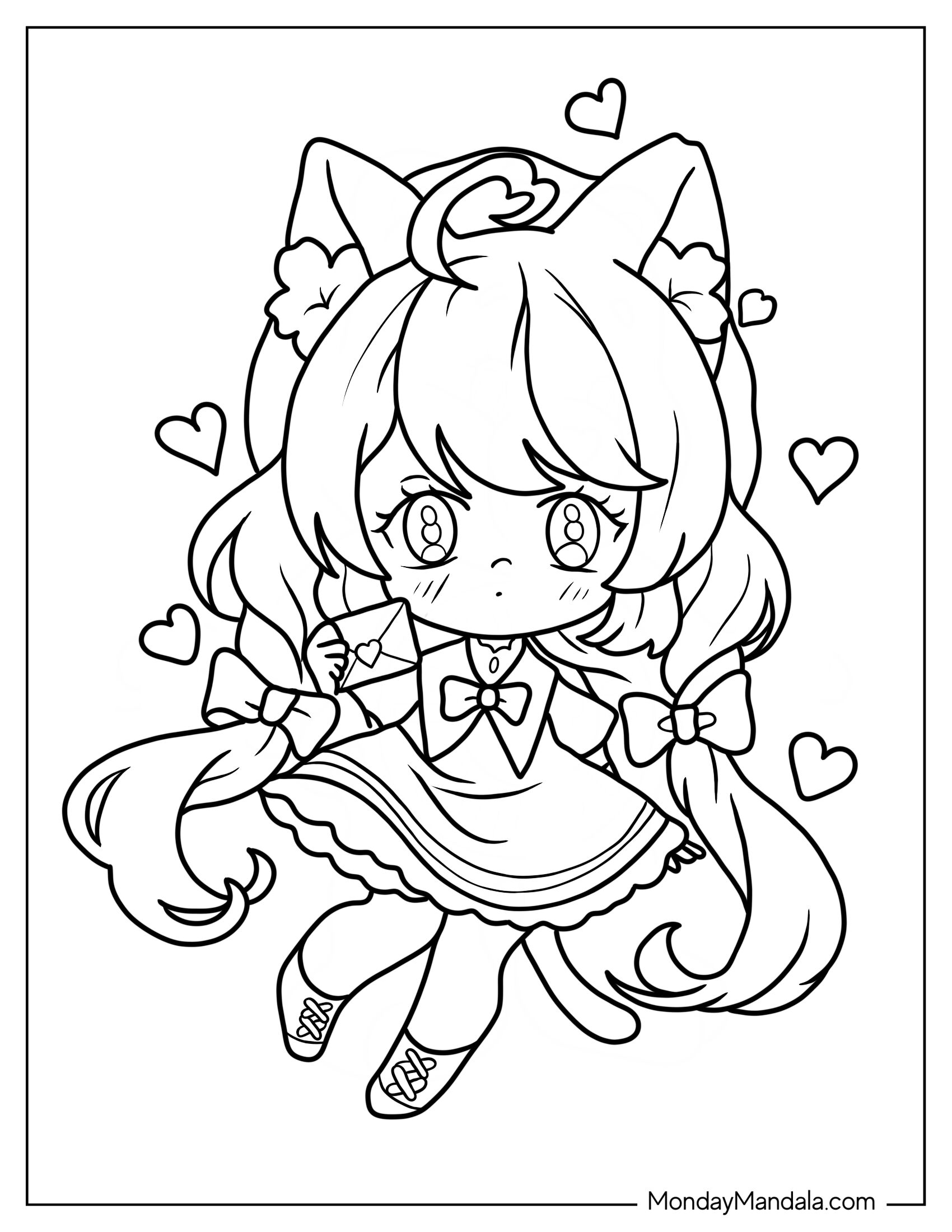 Cute Chibi Coloring Page Of Girl Holding Love Letter