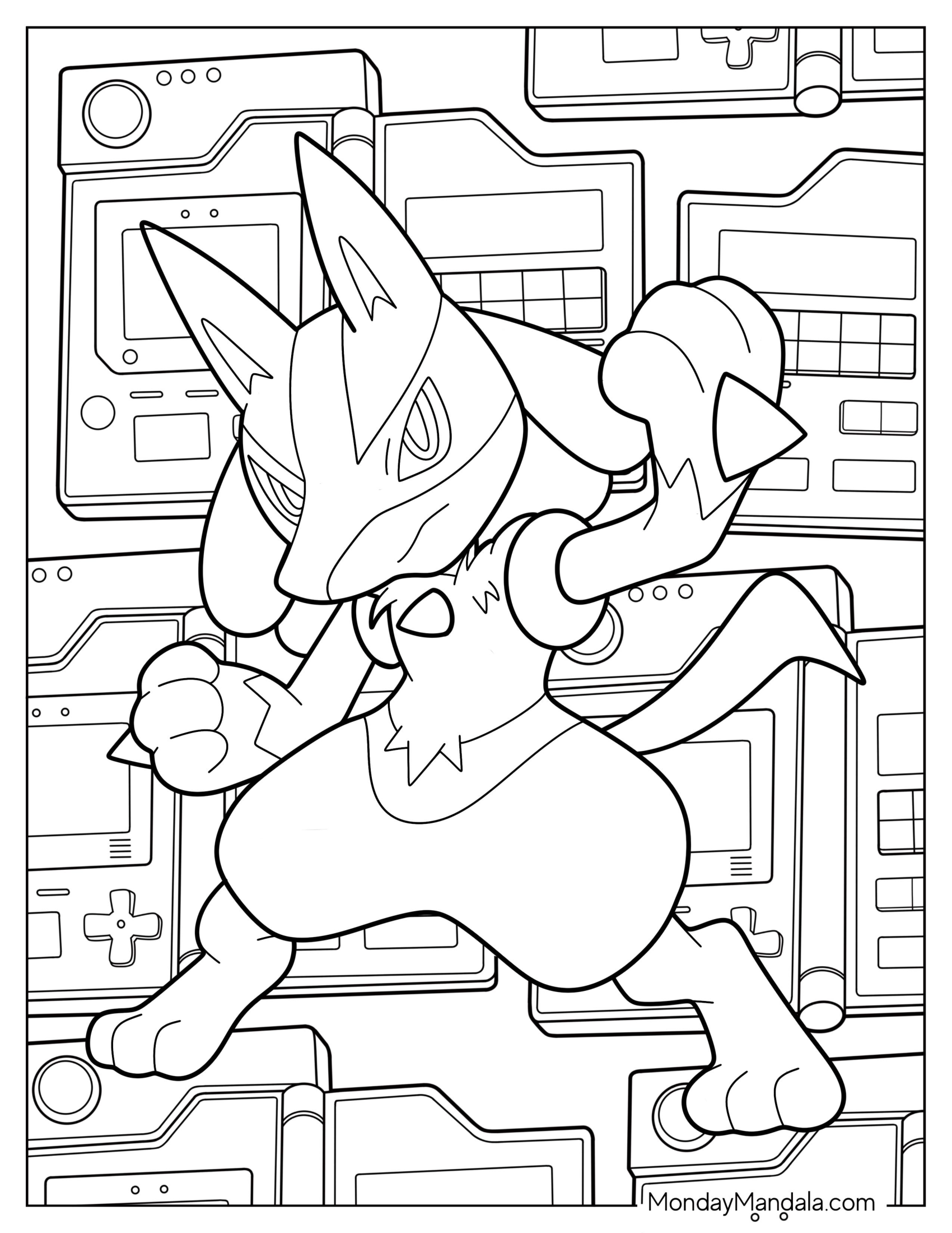 Cute Chibi Lucario Coloring Page In Fighting Pose