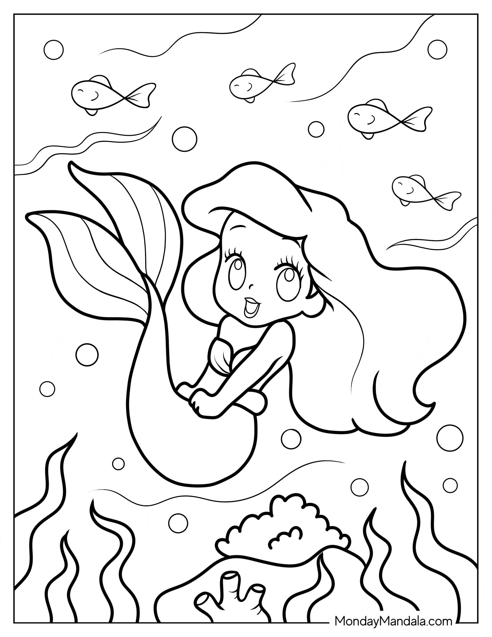 Cute Coloring Page Of Ariel Under The Sea