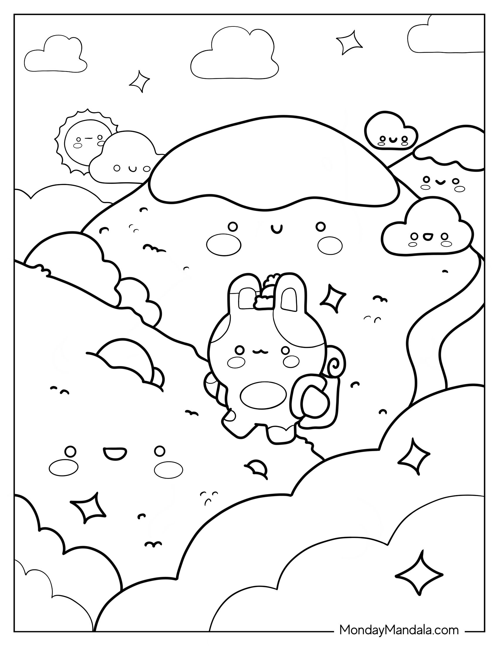 Cute Coloring Page Of Bear Travelling Across Mountains