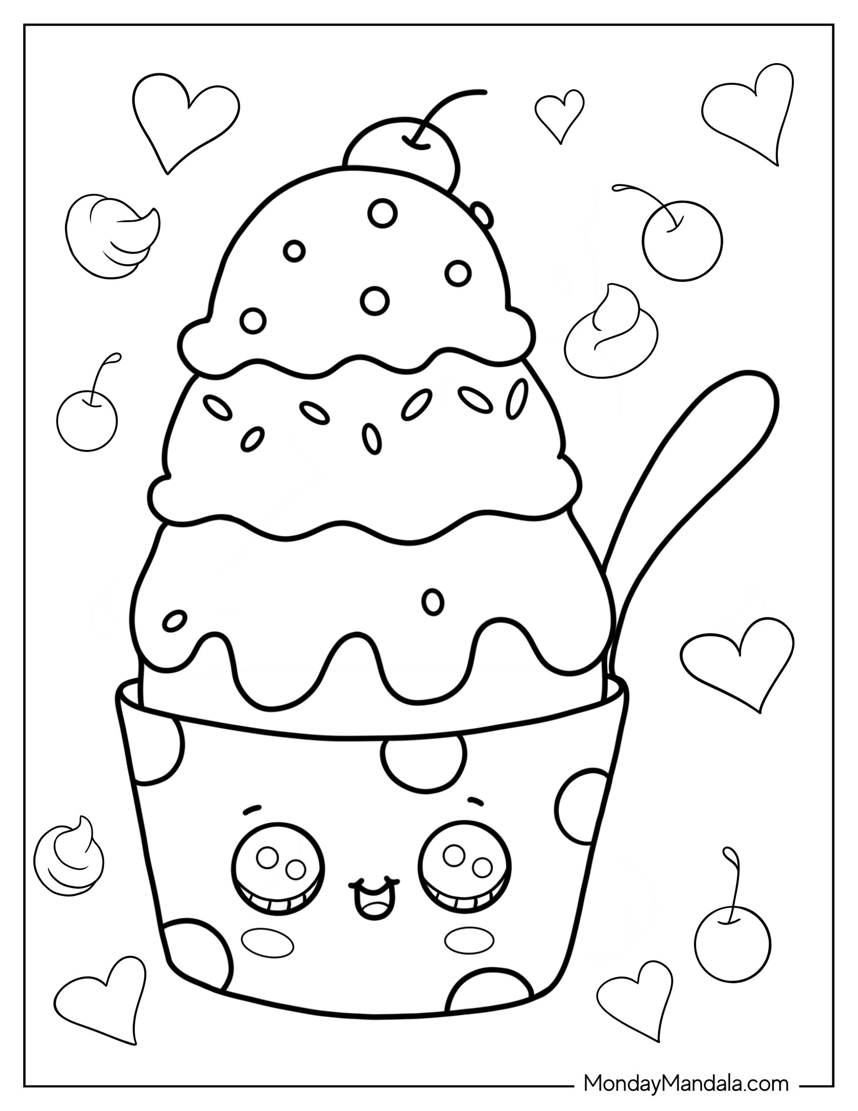 Cute Coloring Page Of Bowl Of Ice Cream Scoops