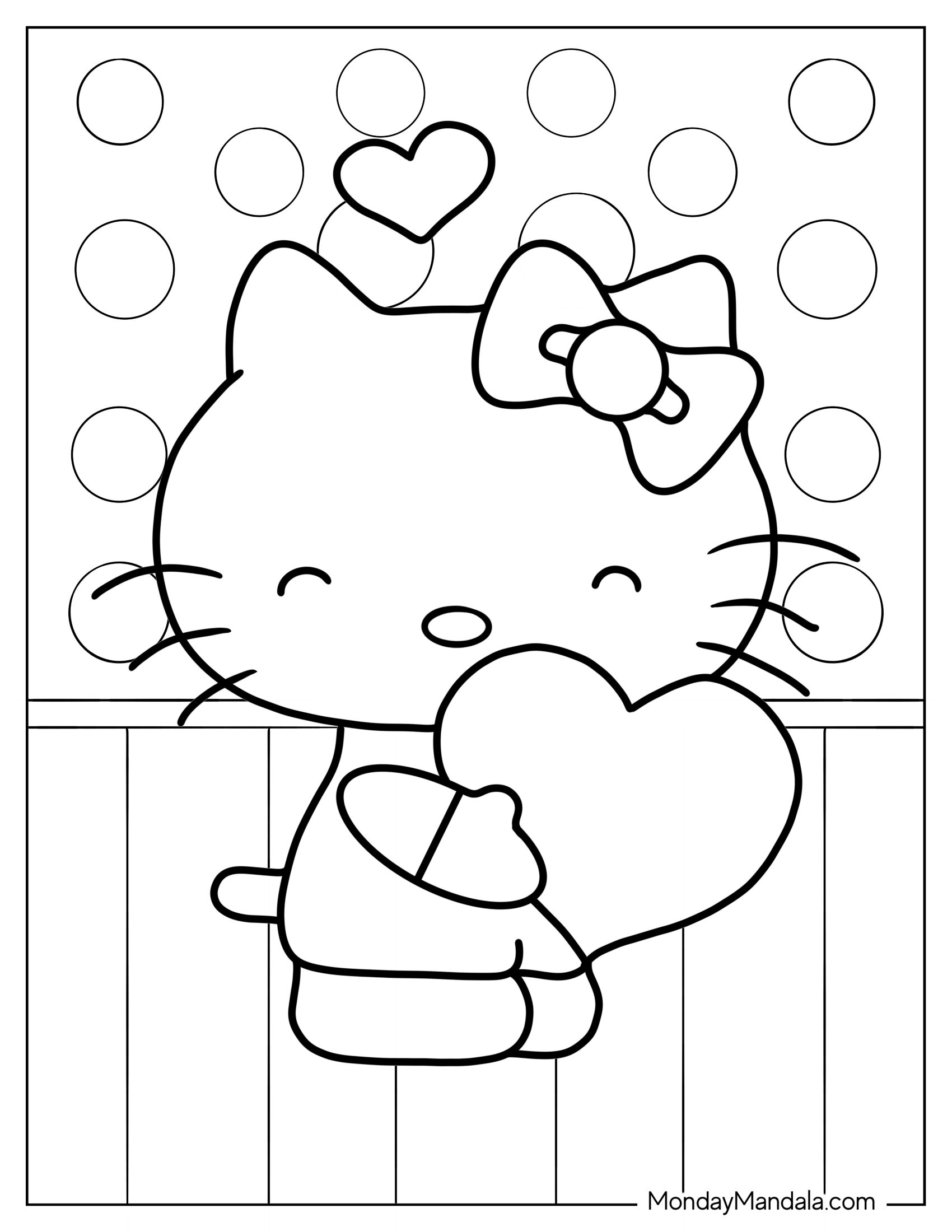 Cute Coloring Page Of Hello Kitty Holding Heart