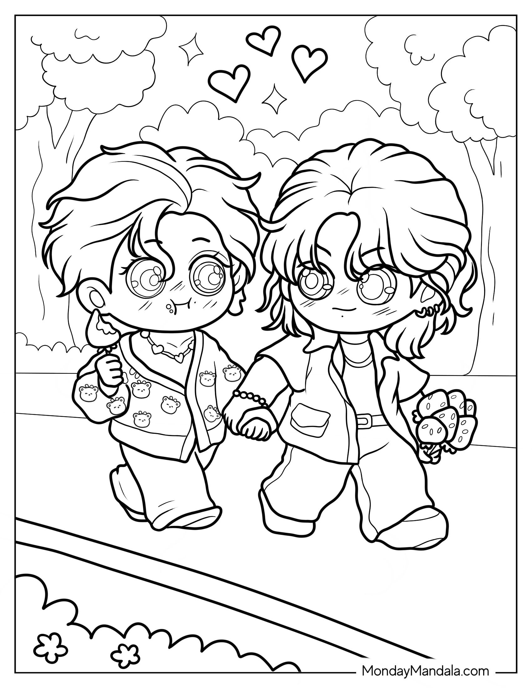 Cute Coloring Page Of Jung Kook And Kim Taehyung Cute Chibi BTS