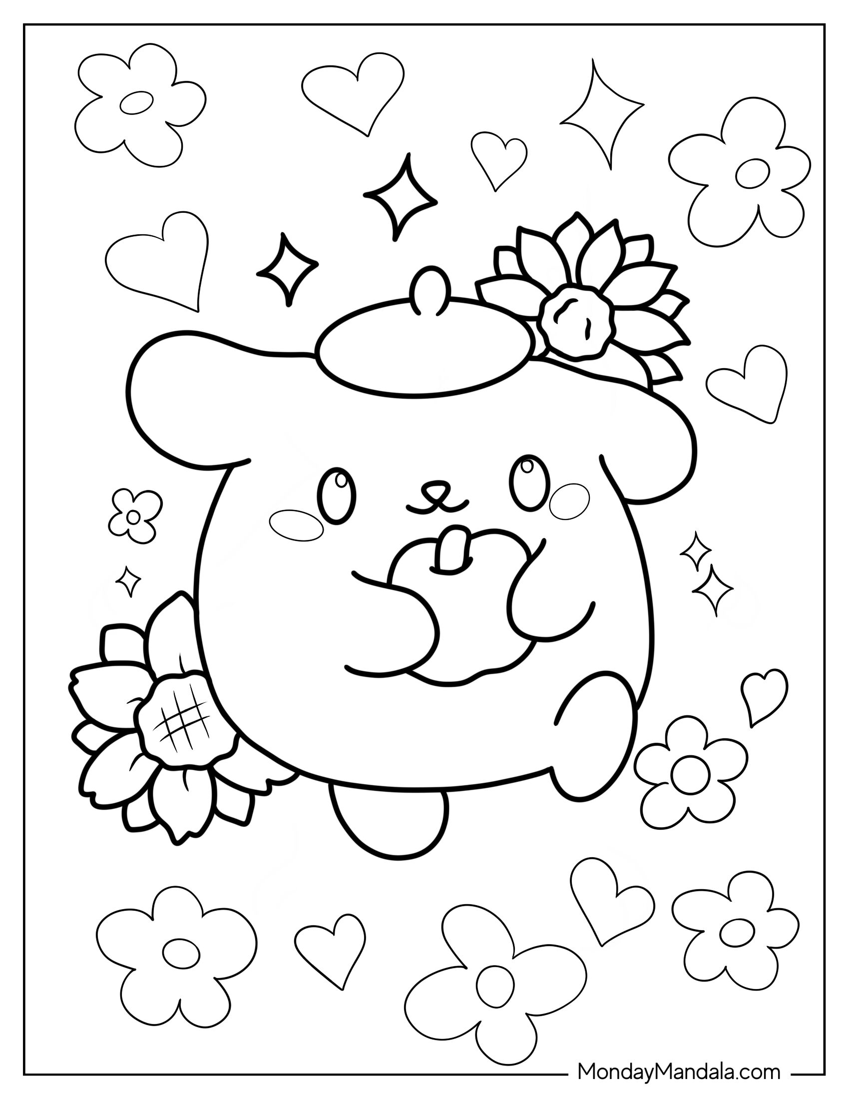 Cute Coloring Page Of Pompompurin Holding Apple