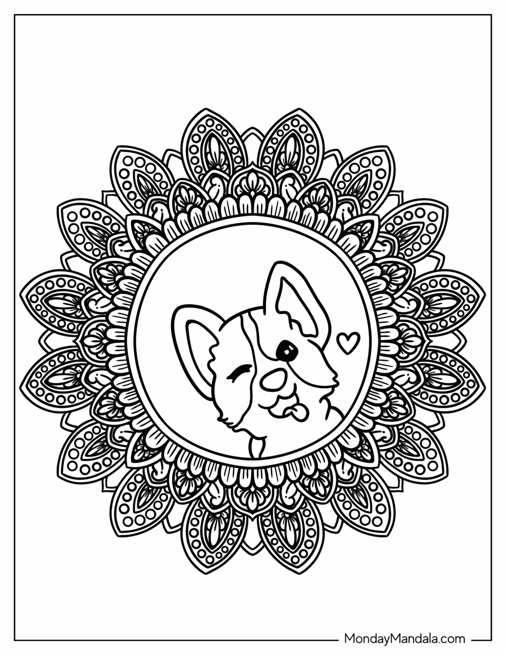 Cute Corgi Mandala Coloring Page