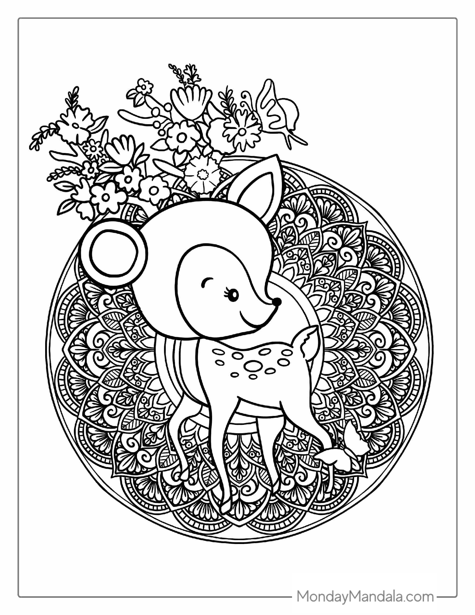 Cute Deer Manda Coloring Sheet For Adults