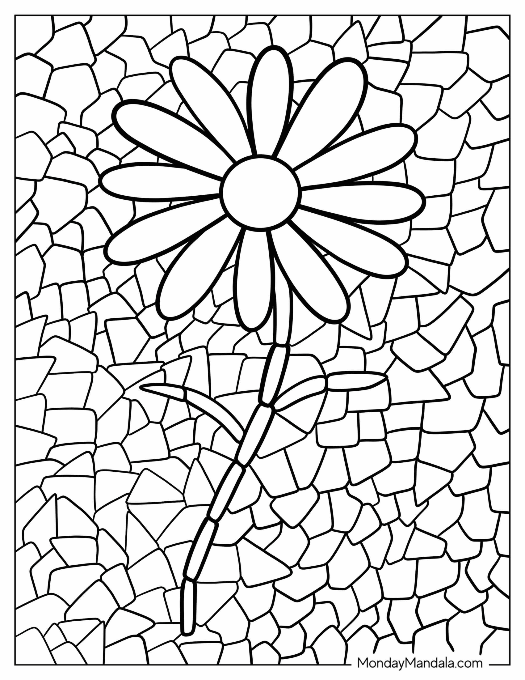 Cute Flower Mosaic Coloring Page For Preschoolers