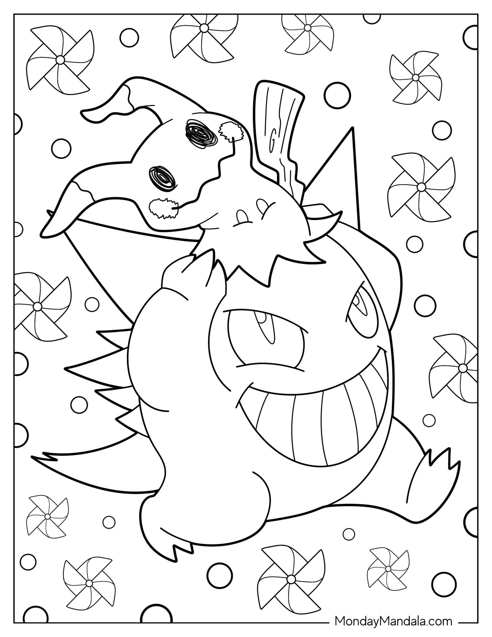 Cute Gengar Coloring Page Playing With Mimikyu