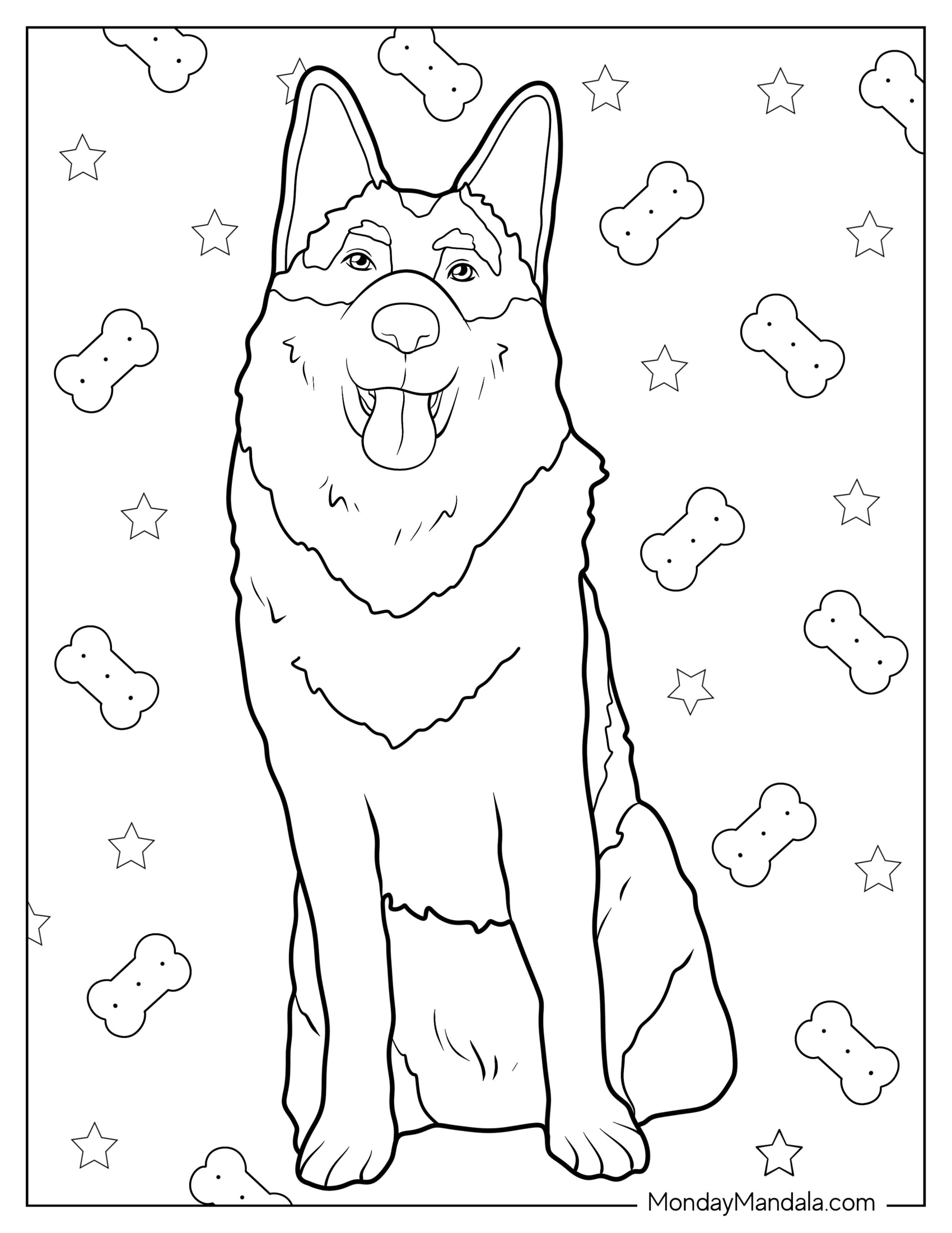 Cute German Shepherd Coloring Page Sitting For Kids