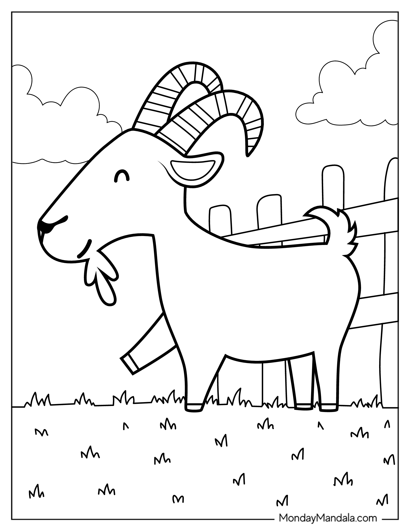 Cute Goat On Farm To Color