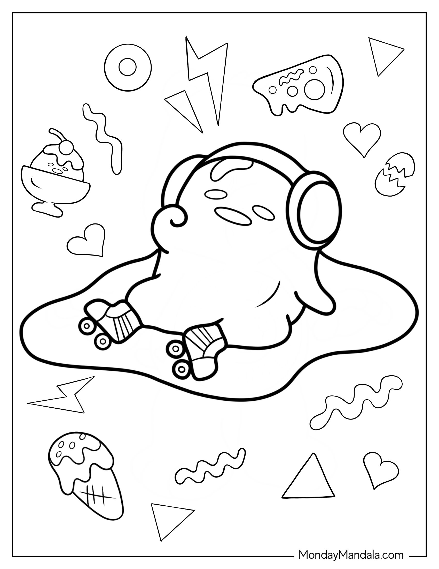 Cute Gudetama Coloring Page Wearing Headphones And Rollerblades