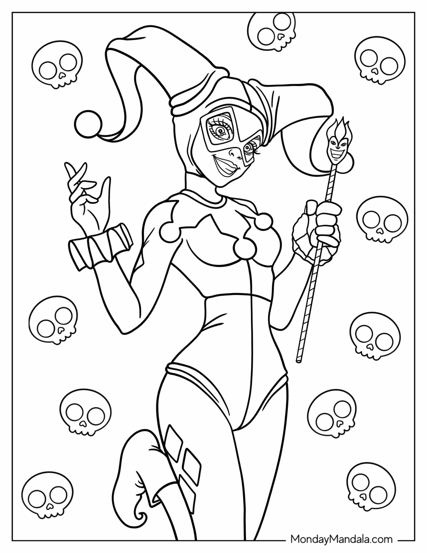 Cute Harley Quinn Cartoon Coloring Page