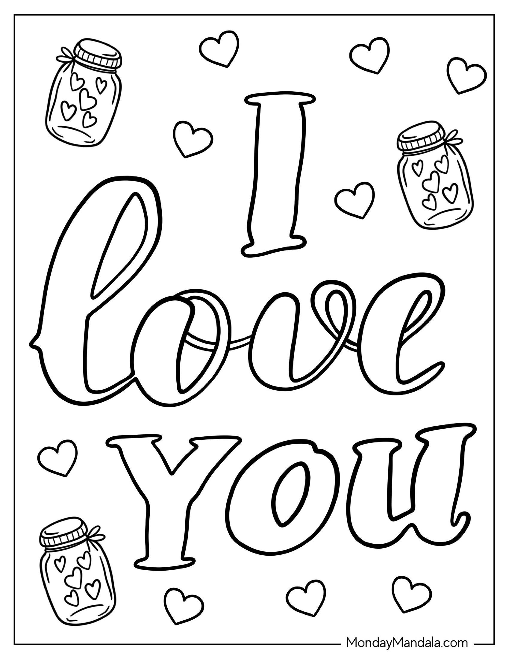 Cute I Love You Coloring Page For Kids