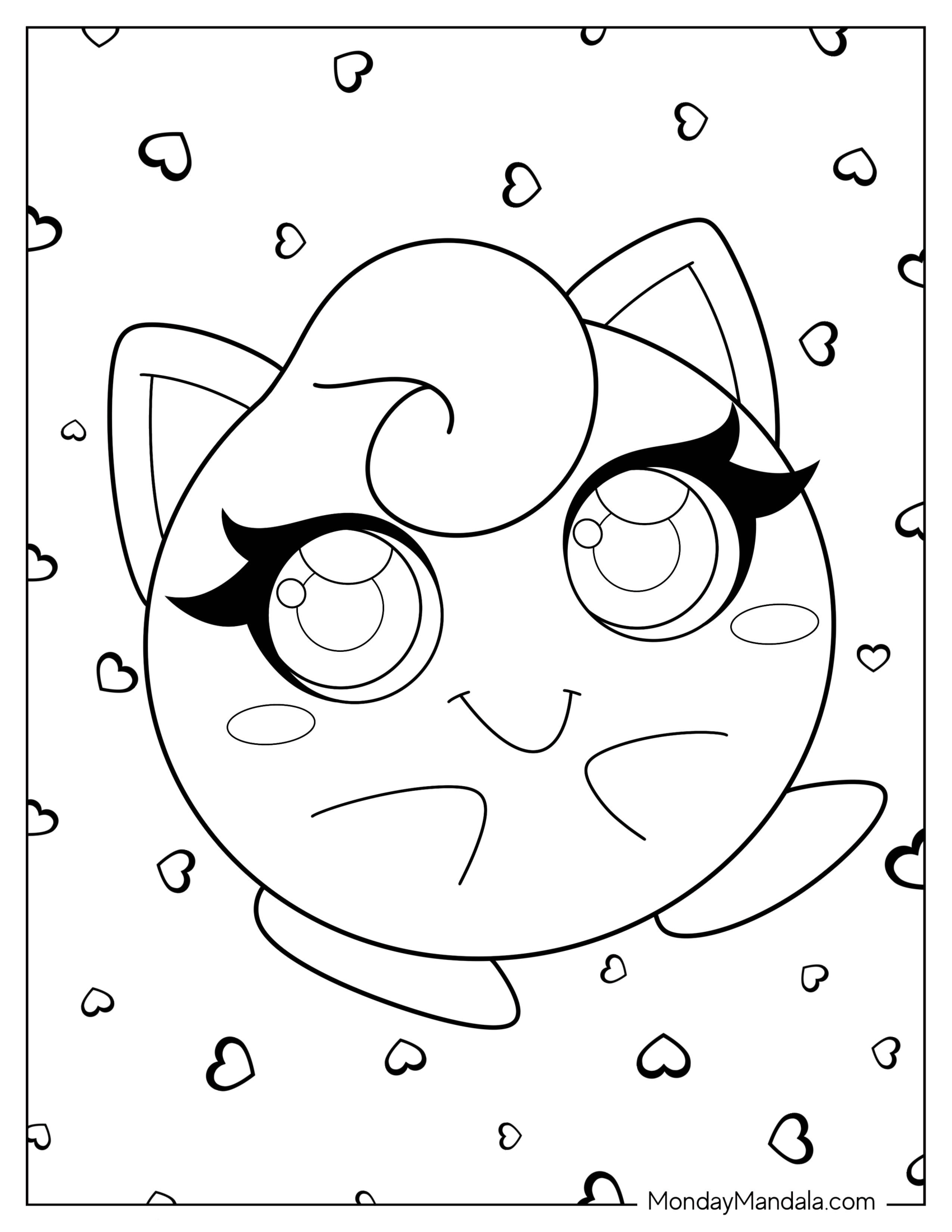 Cute Jigglypuff Coloring Page with Long Lashes For Preschoolers