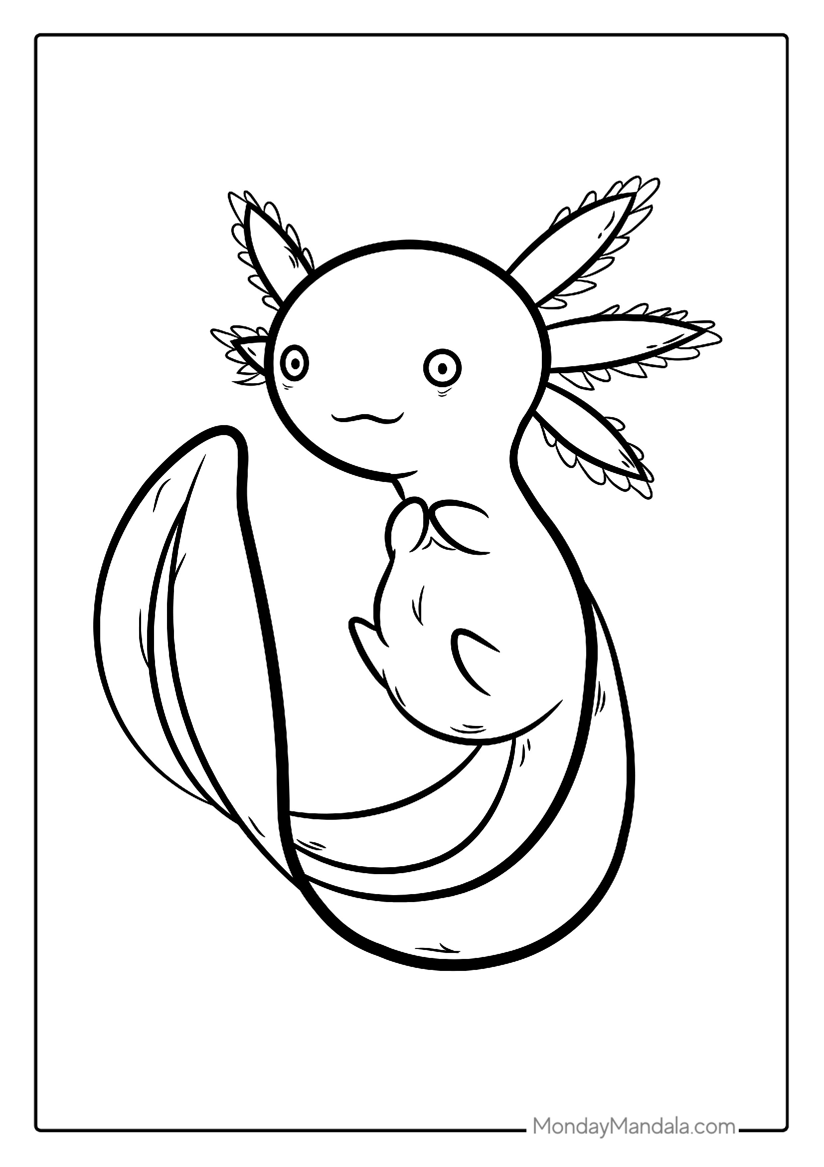 Cute Kawaii Axolotl Coloring Sheet