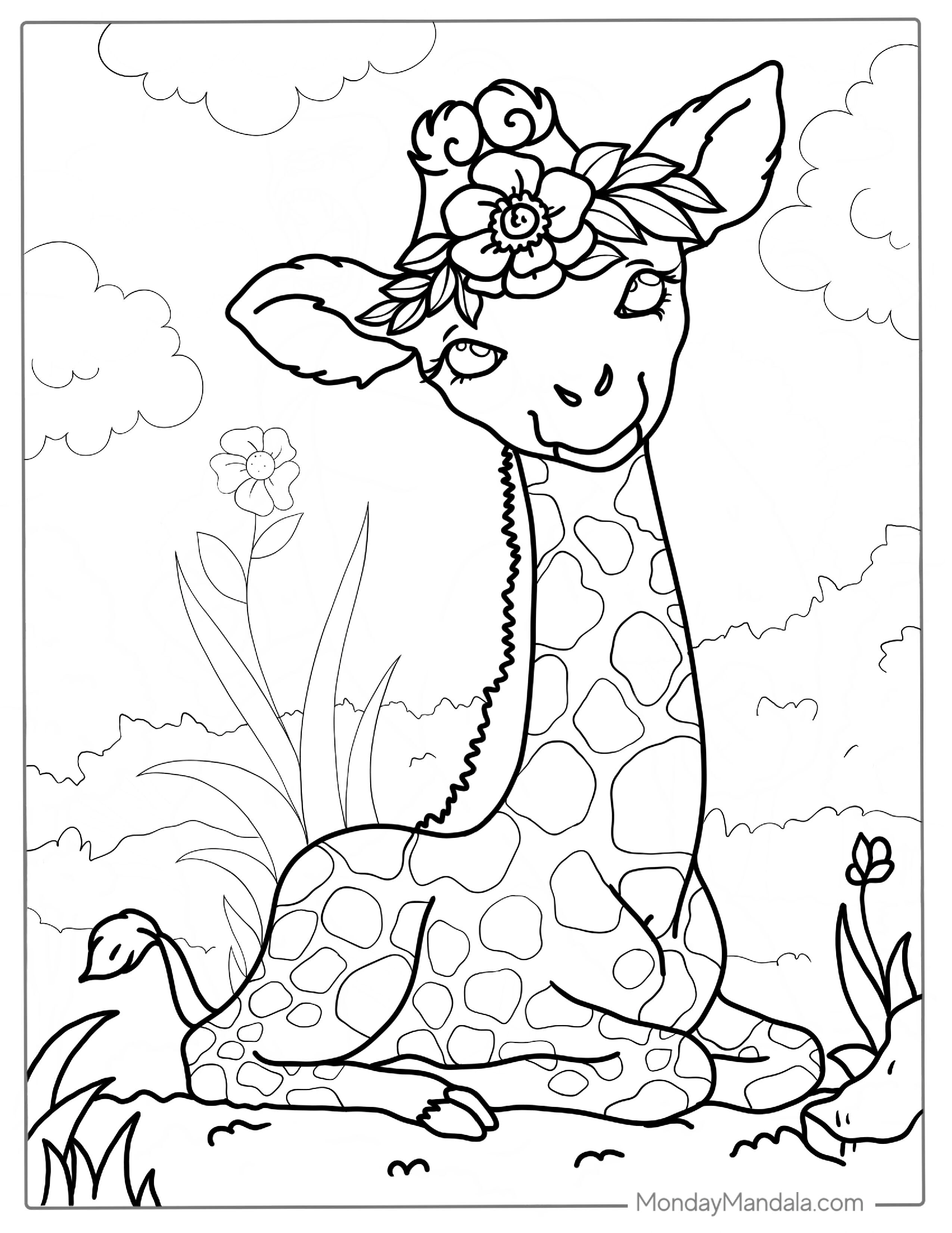 Cute Kawaii Giraffe To Color